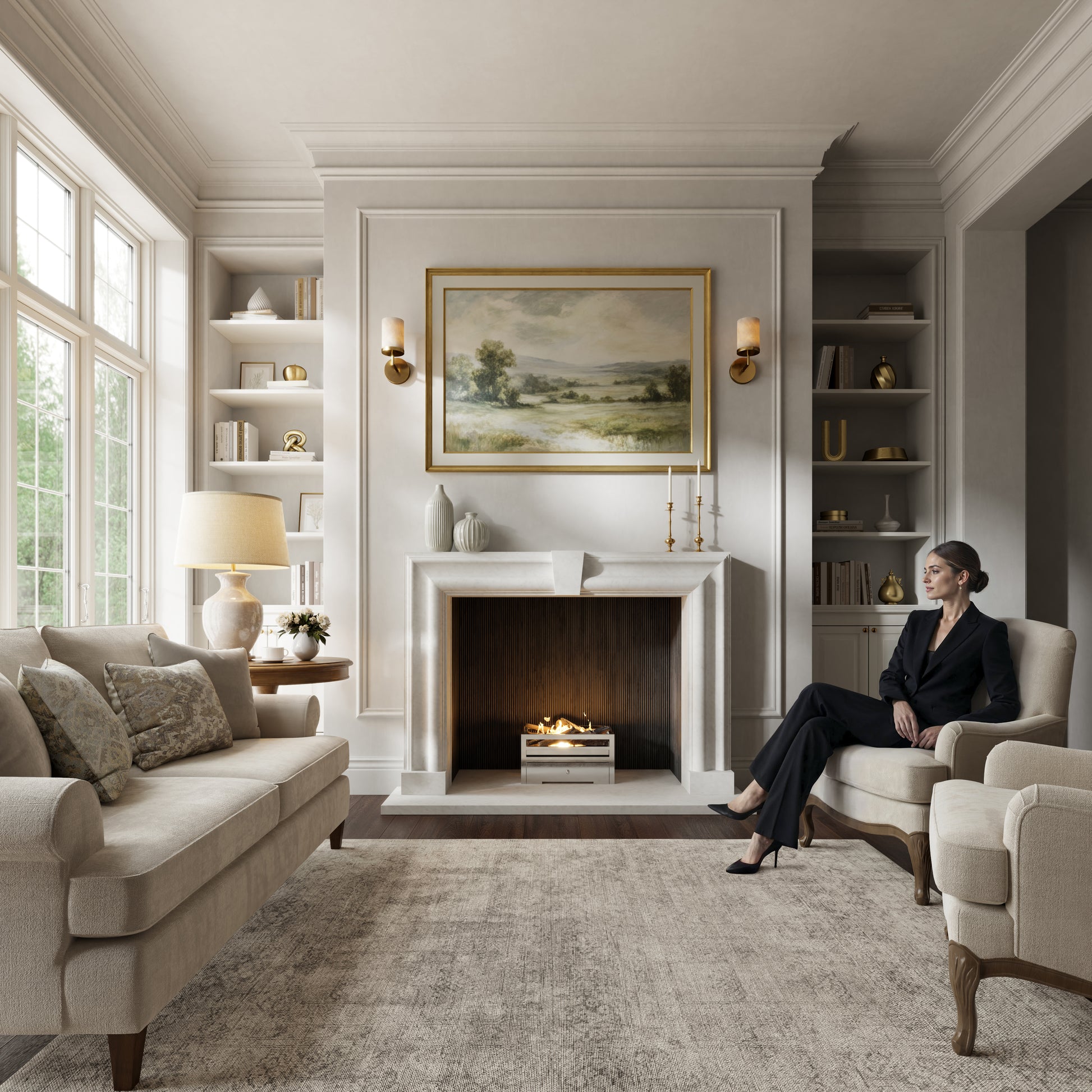 Chalis Beige Limestone Honed Marble Fireplace 1500mm
