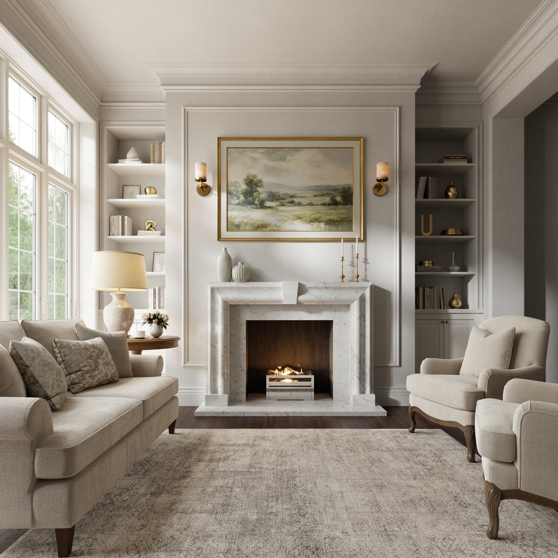 Chalis Carrara Honed Marble Fireplace 1500mm