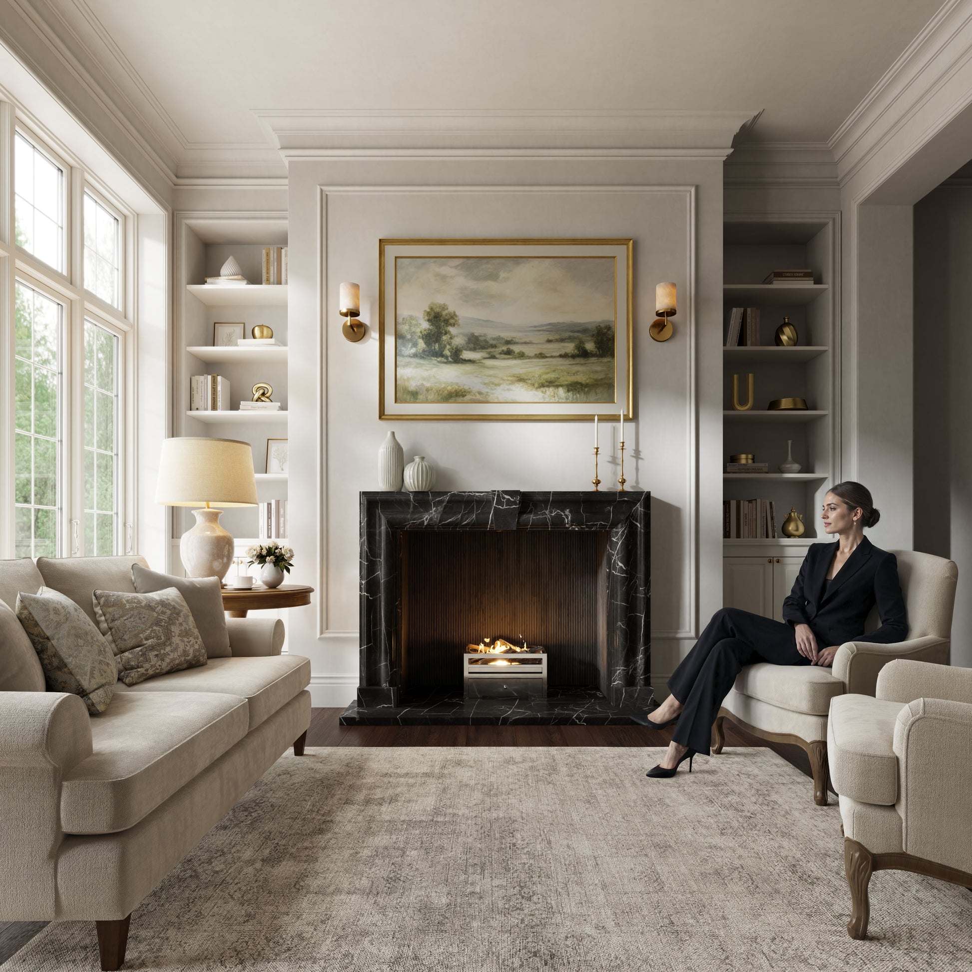 Chalis Nero Marquina Honed Marble Fireplace 1500mm