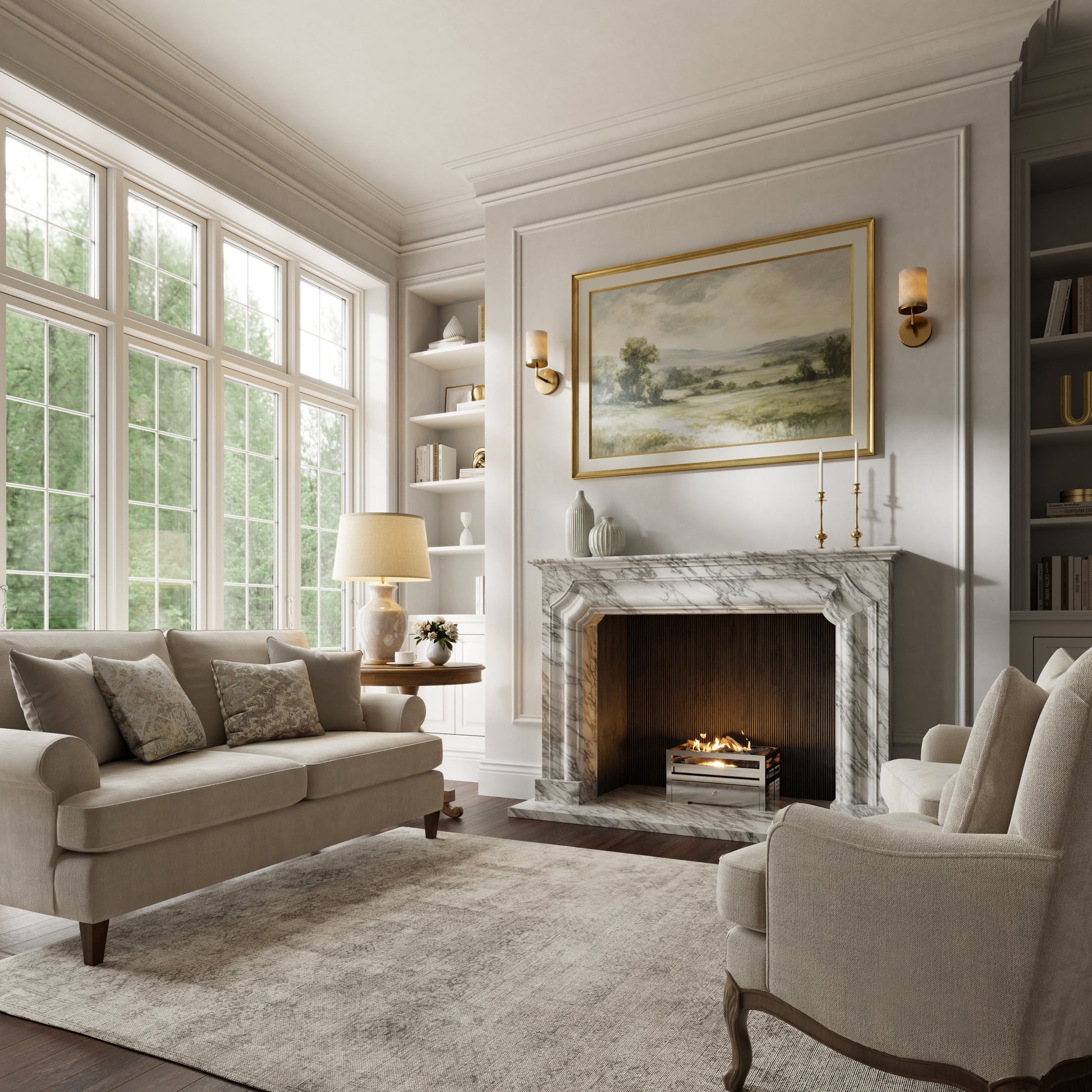 Chambord Arabescato Honed Marble Fireplace 1600mm