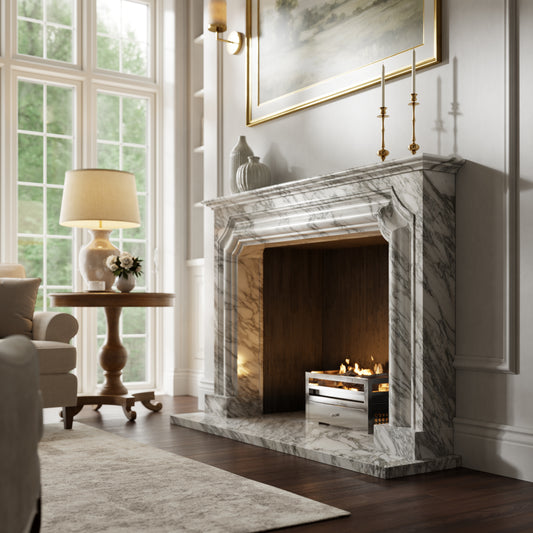 Chambord Arabescato Honed Marble Fireplace 1600mm