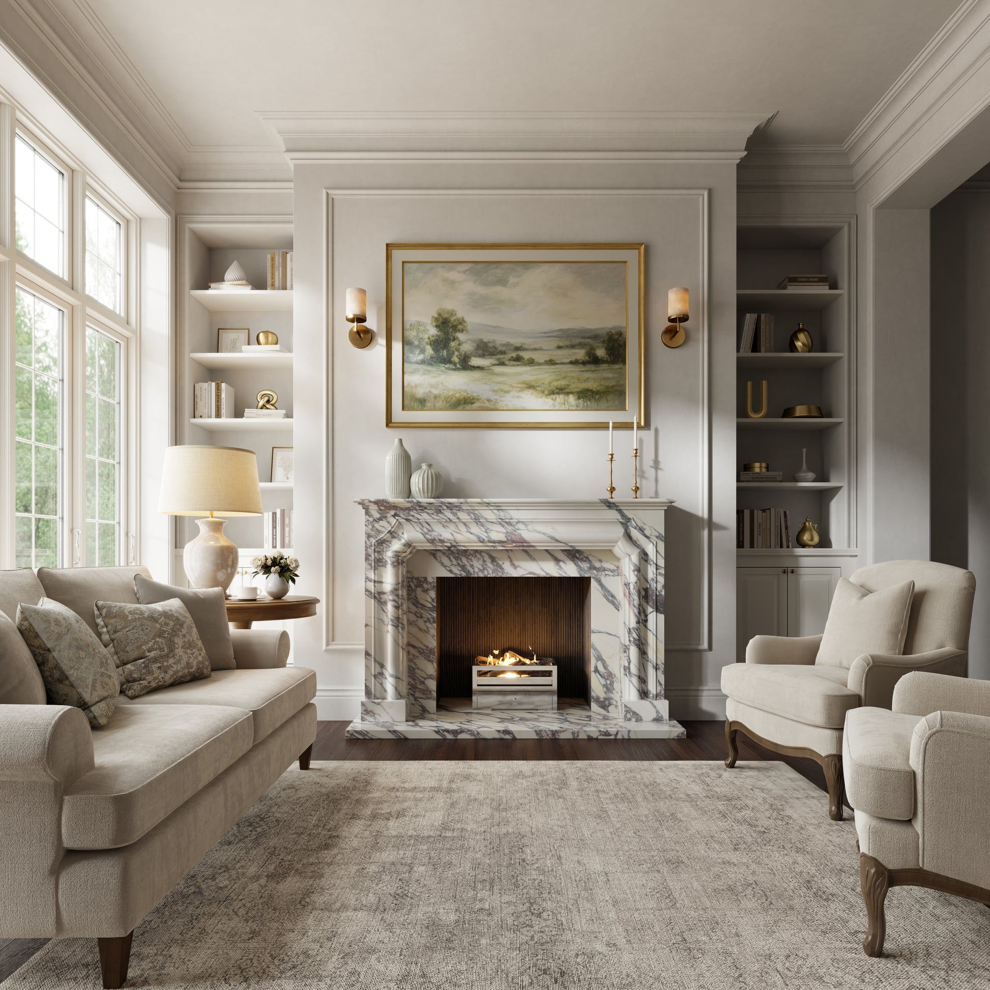 Chambord Calacatta Viola Honed Marble Fireplace 1600mm