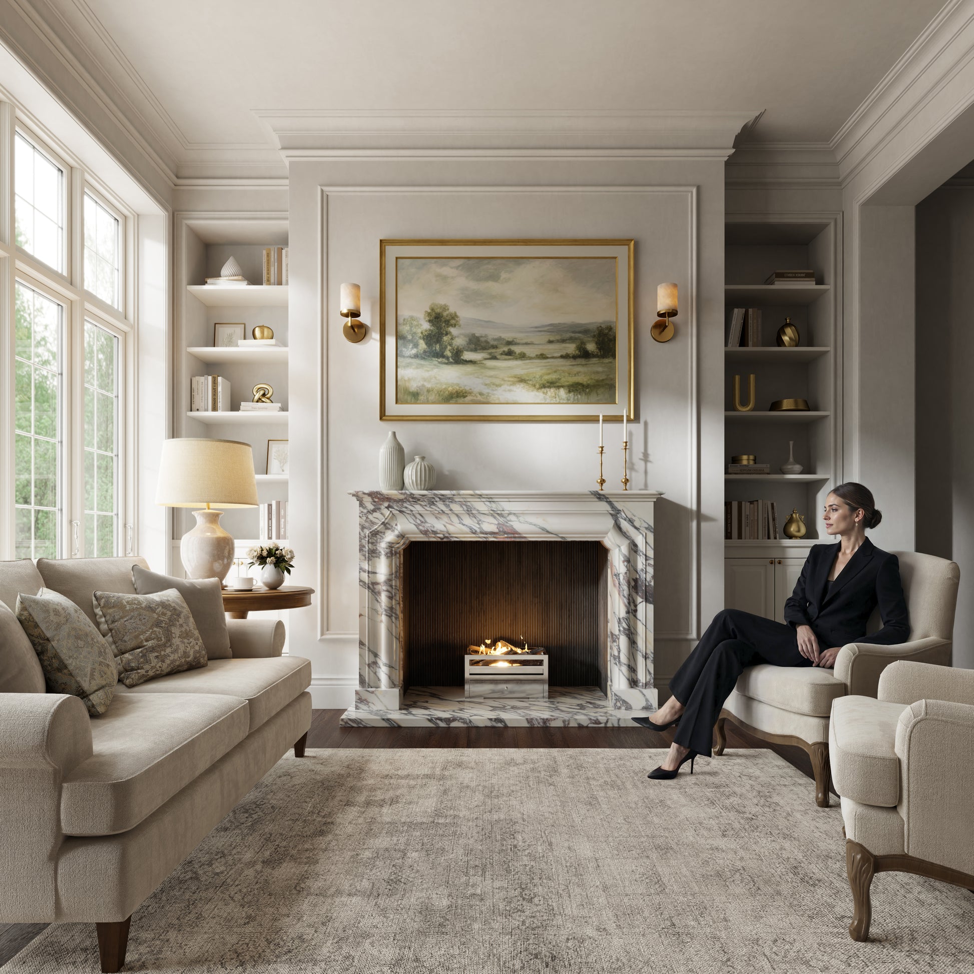 Chambord Calacatta Viola Honed Marble Fireplace 1600mm
