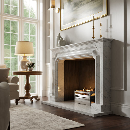 Chambord Carrara Honed Marble Fireplace 1600mm