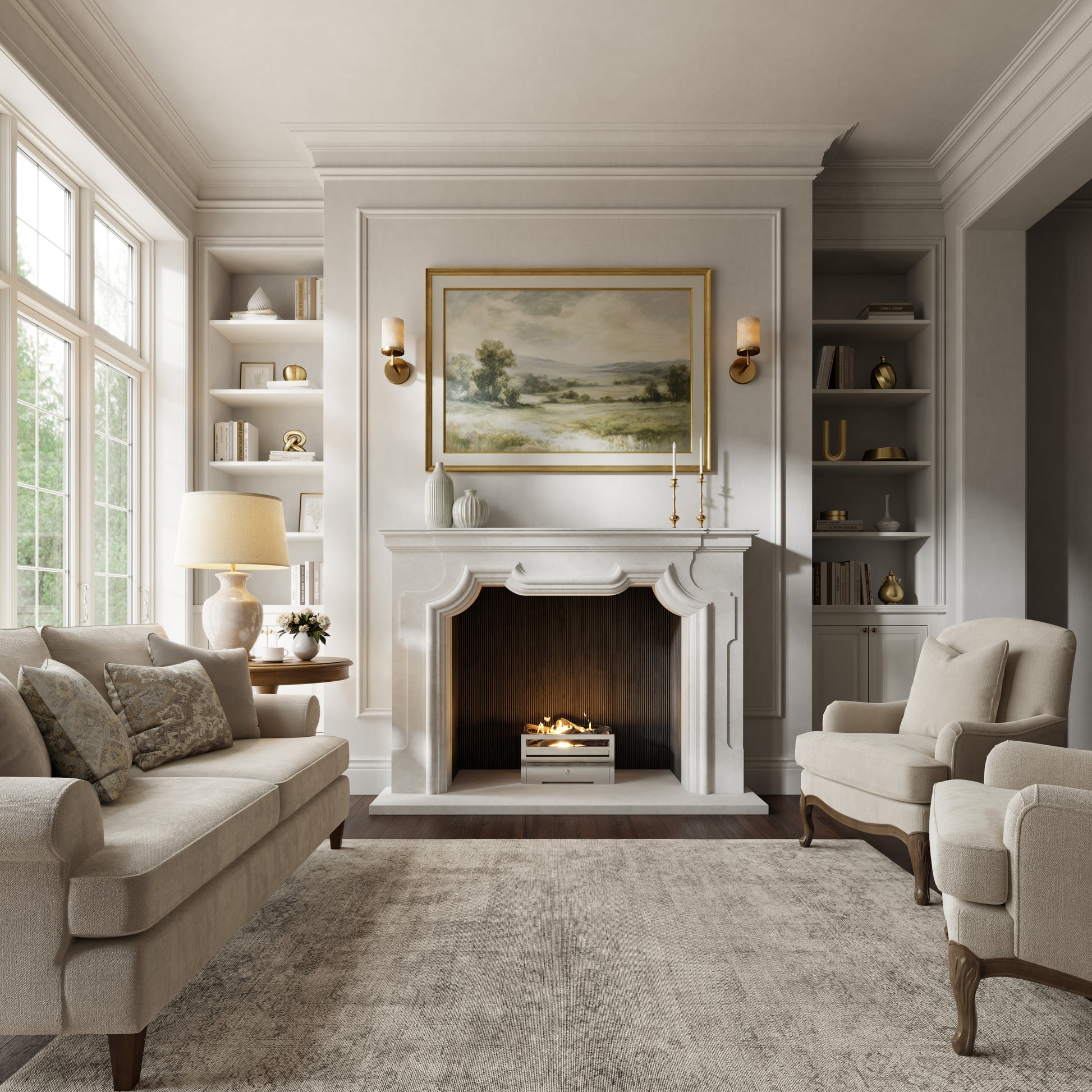 Chantilly Beige Limestone Honed Marble Fireplace 1720mm