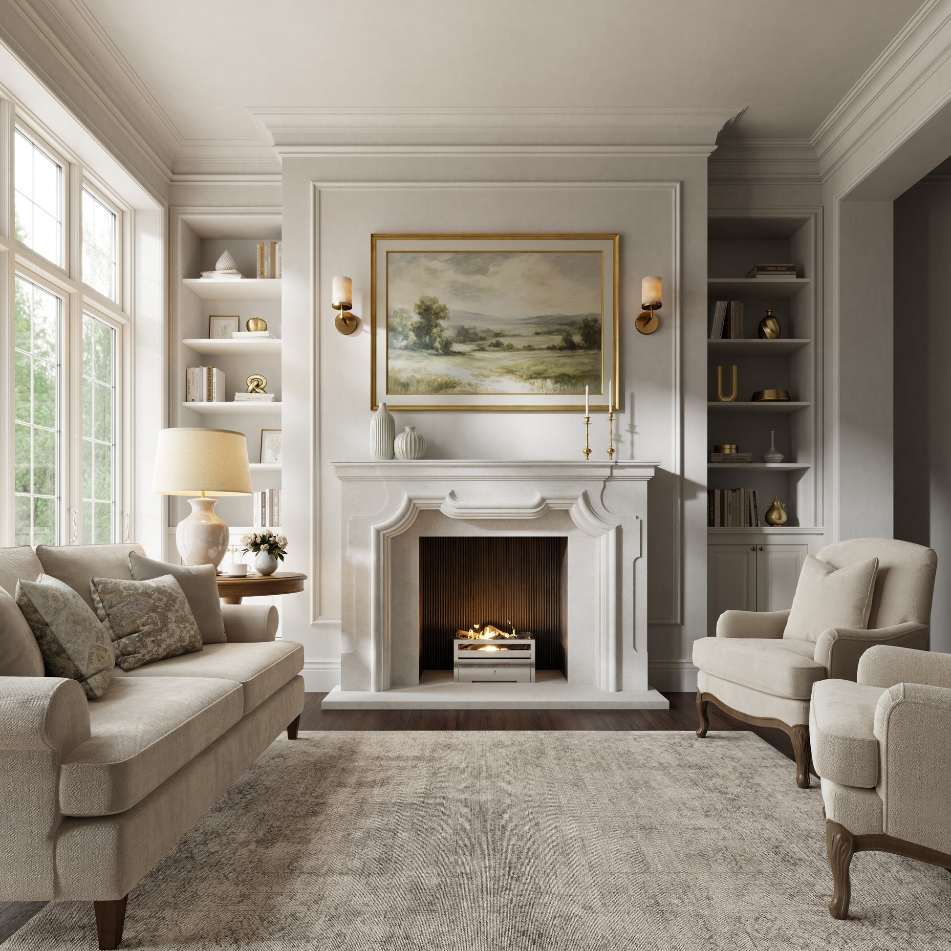 Chantilly Beige Limestone Honed Marble Fireplace 1720mm