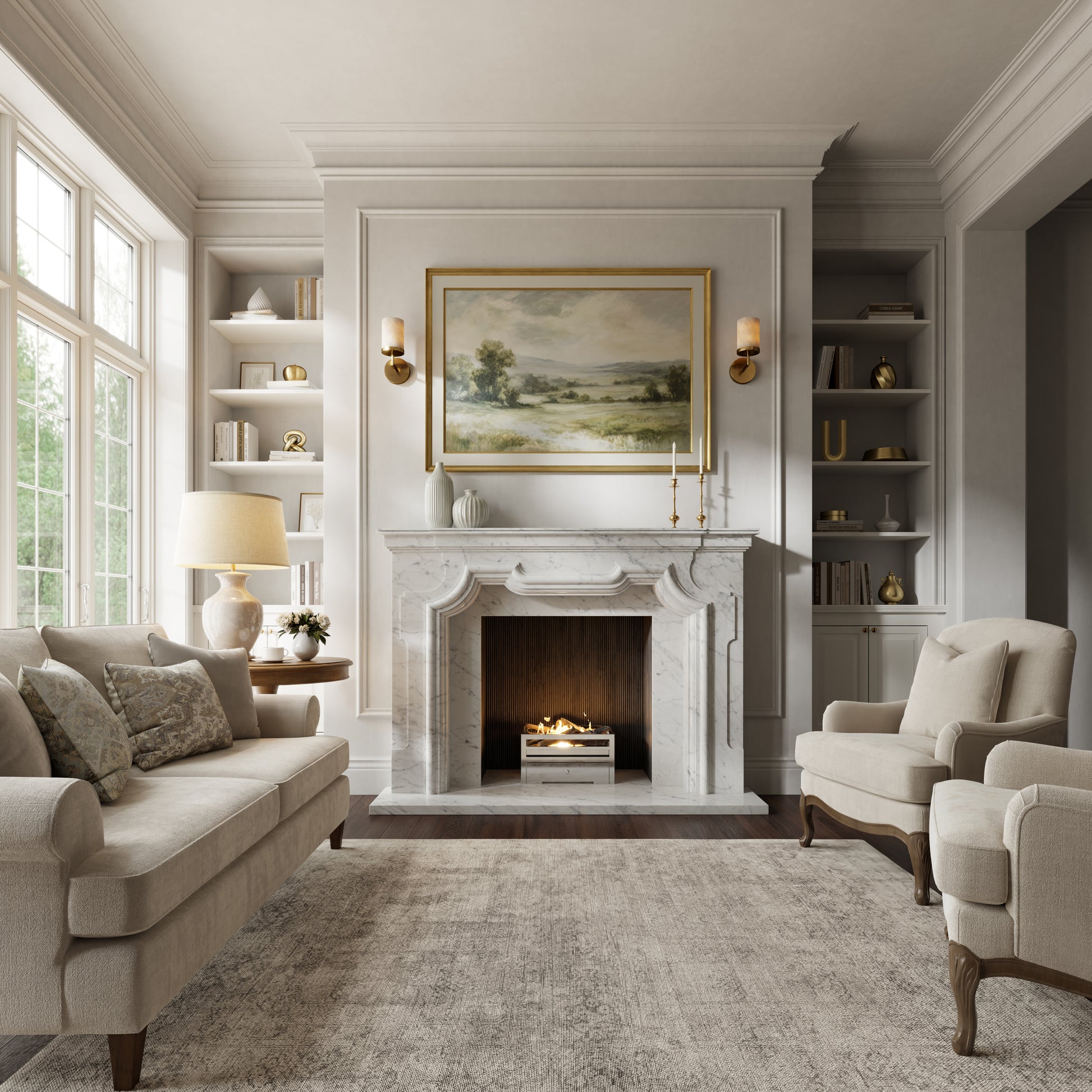 Chantilly Carrara Honed Marble Fireplace 1720mm