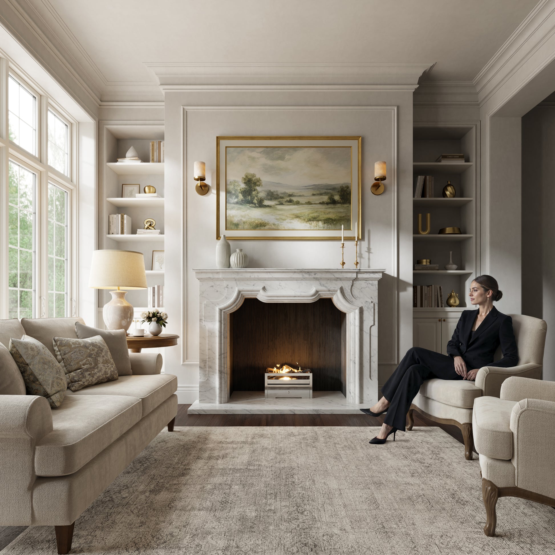 Chantilly Carrara Honed Marble Fireplace 1720mm