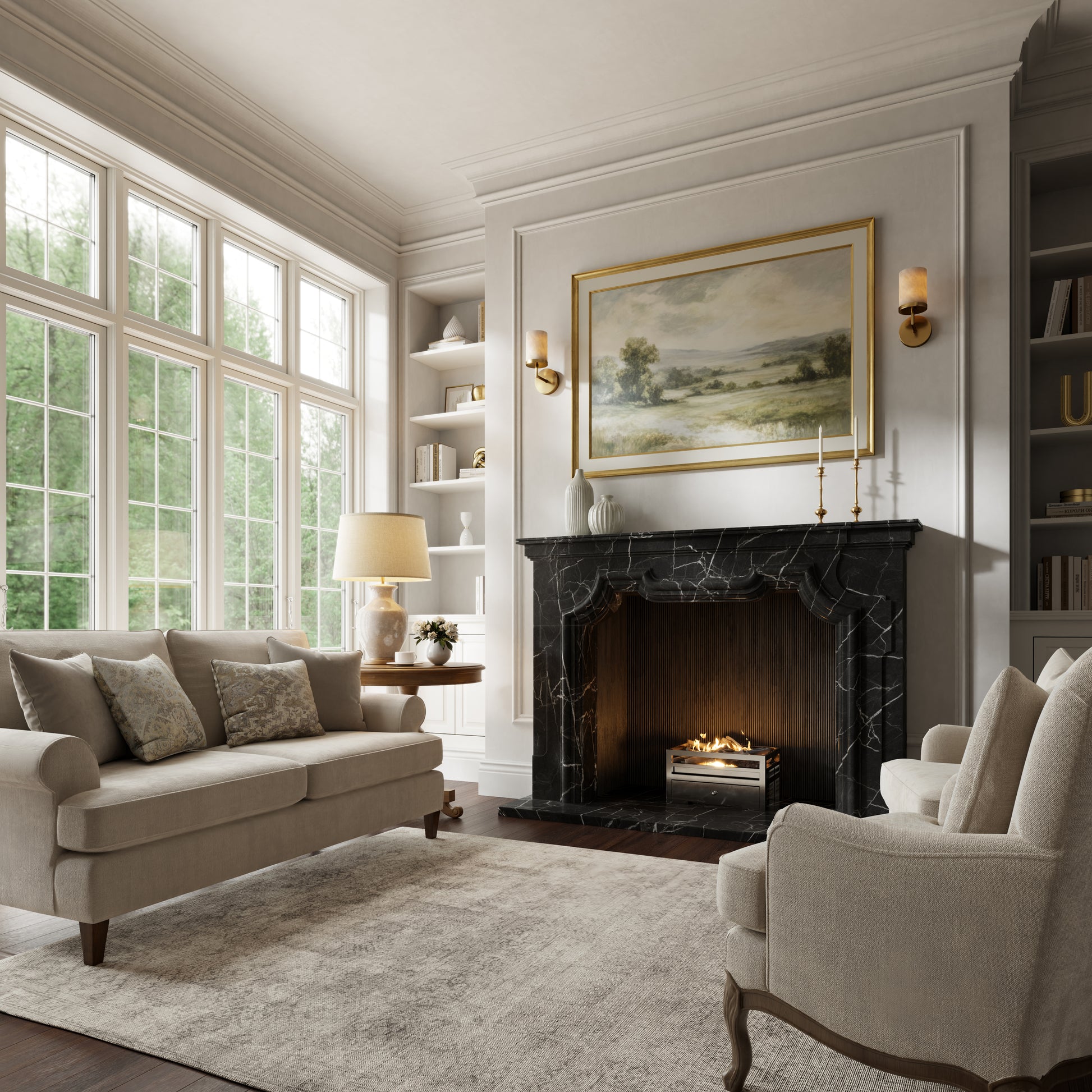 Chantilly Nero Marquina Honed Marble Fireplace 1720mm
