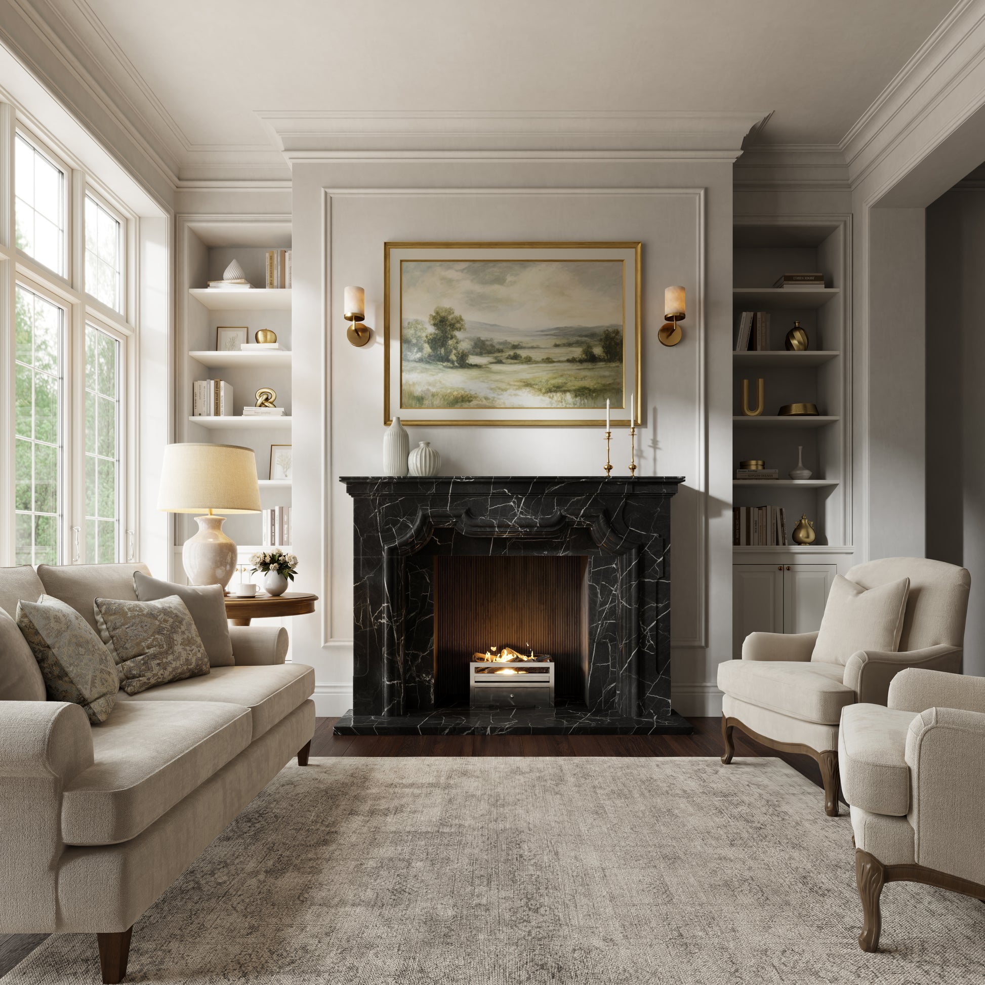 Chantilly Nero Marquina Honed Marble Fireplace 1720mm
