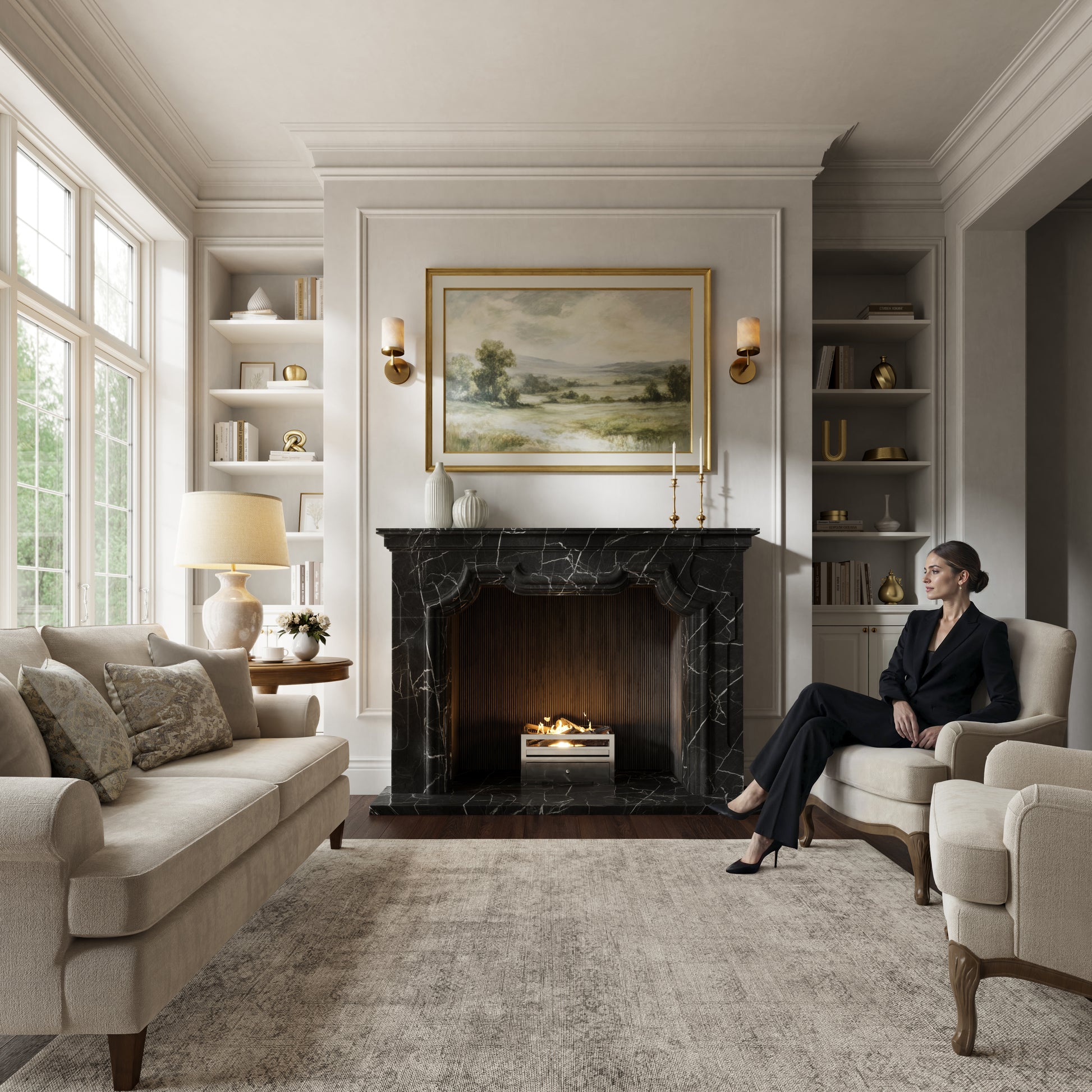 Chantilly Nero Marquina Honed Marble Fireplace 1720mm