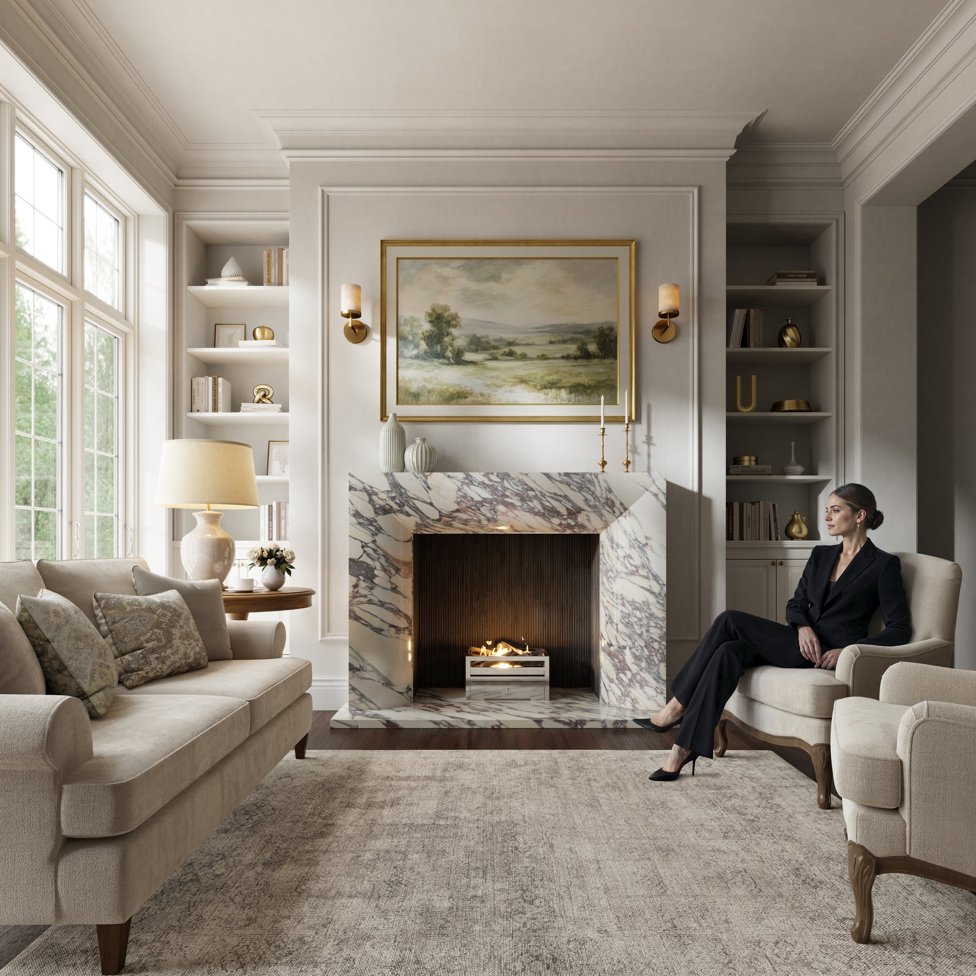 Clermont Calacatta Viola Honed Marble Fireplace 1600mm