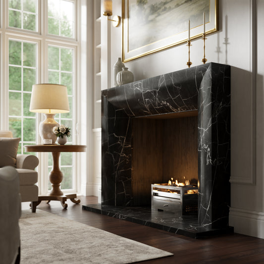 Clermont Nero Marquina Honed Marble Fireplace 1600mm