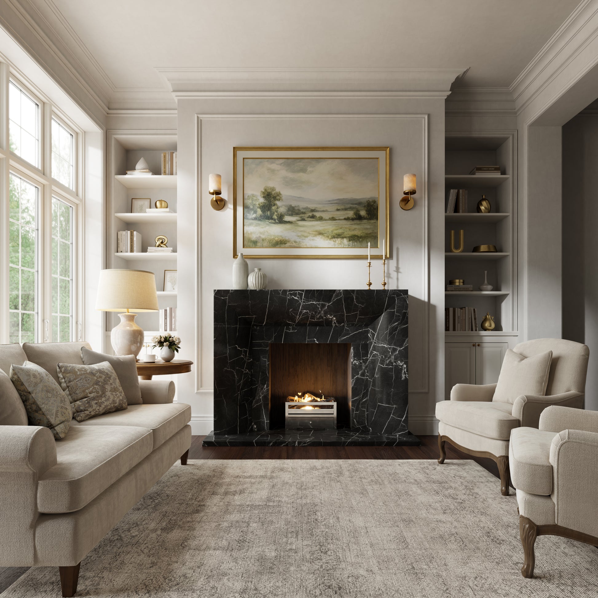Clermont Nero Marquina Honed Marble Fireplace 1600mm