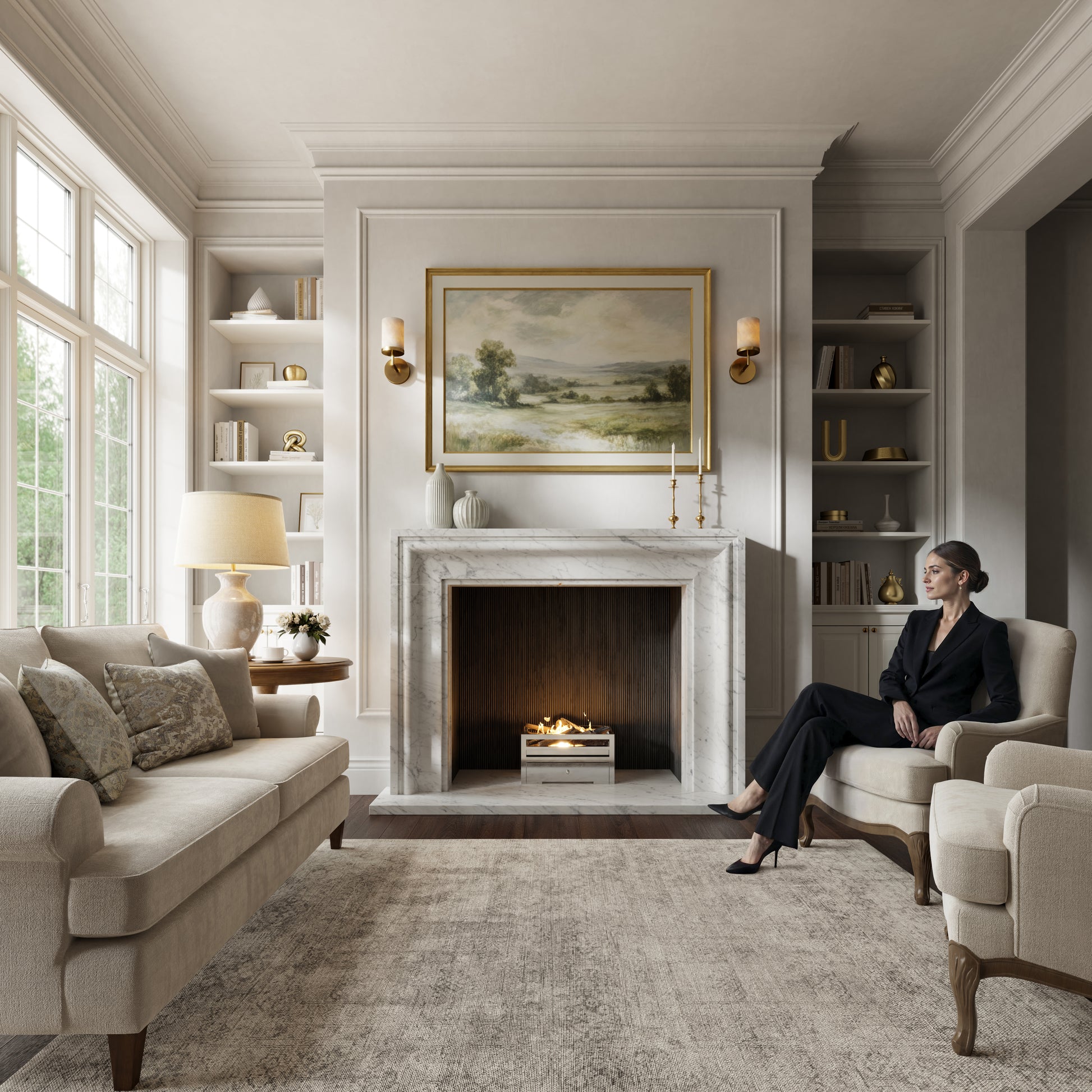 Corinthia Carrara Honed Marble Fireplace 1600mm