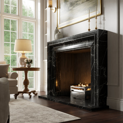 Corinthia Nero Marquina Honed Marble Fireplace 1600mm