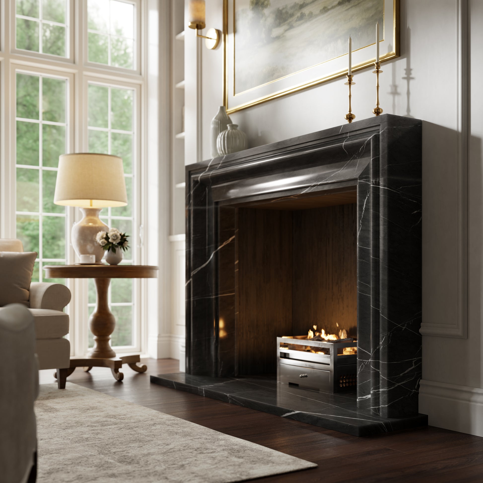 Corinthia Pietra Grey Honed Marble Fireplace 1600mm