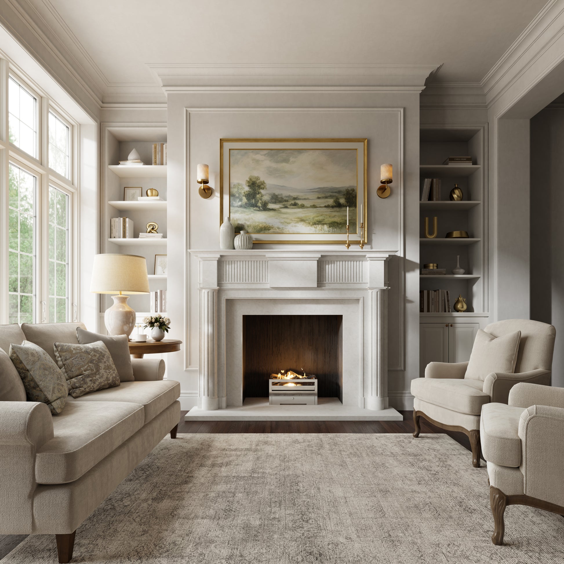 Madeleine Beige Limestone Honed Marble Fireplace 1830mm