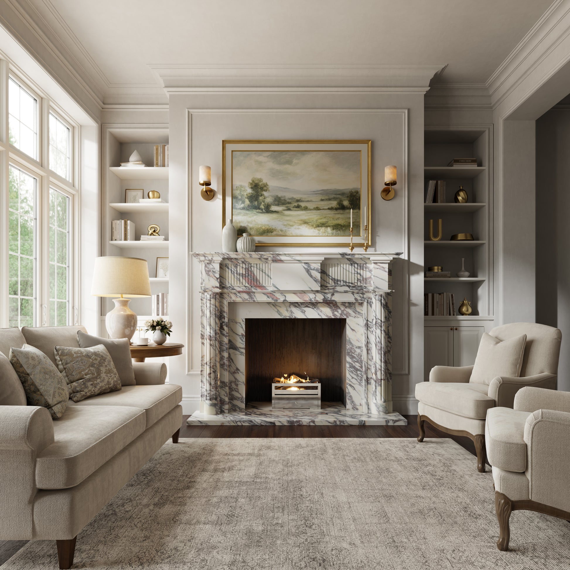 Madeleine Calacatta Viola Honed Marble Fireplace 1830mm