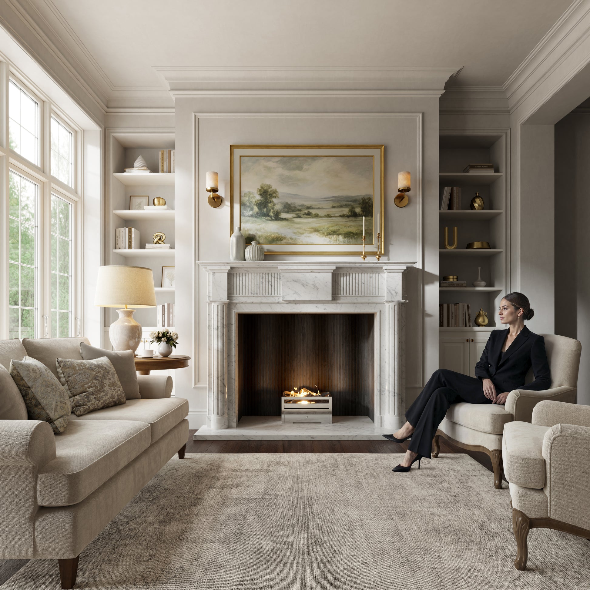 Madeleine Carrara Honed Marble Fireplace 1830mm