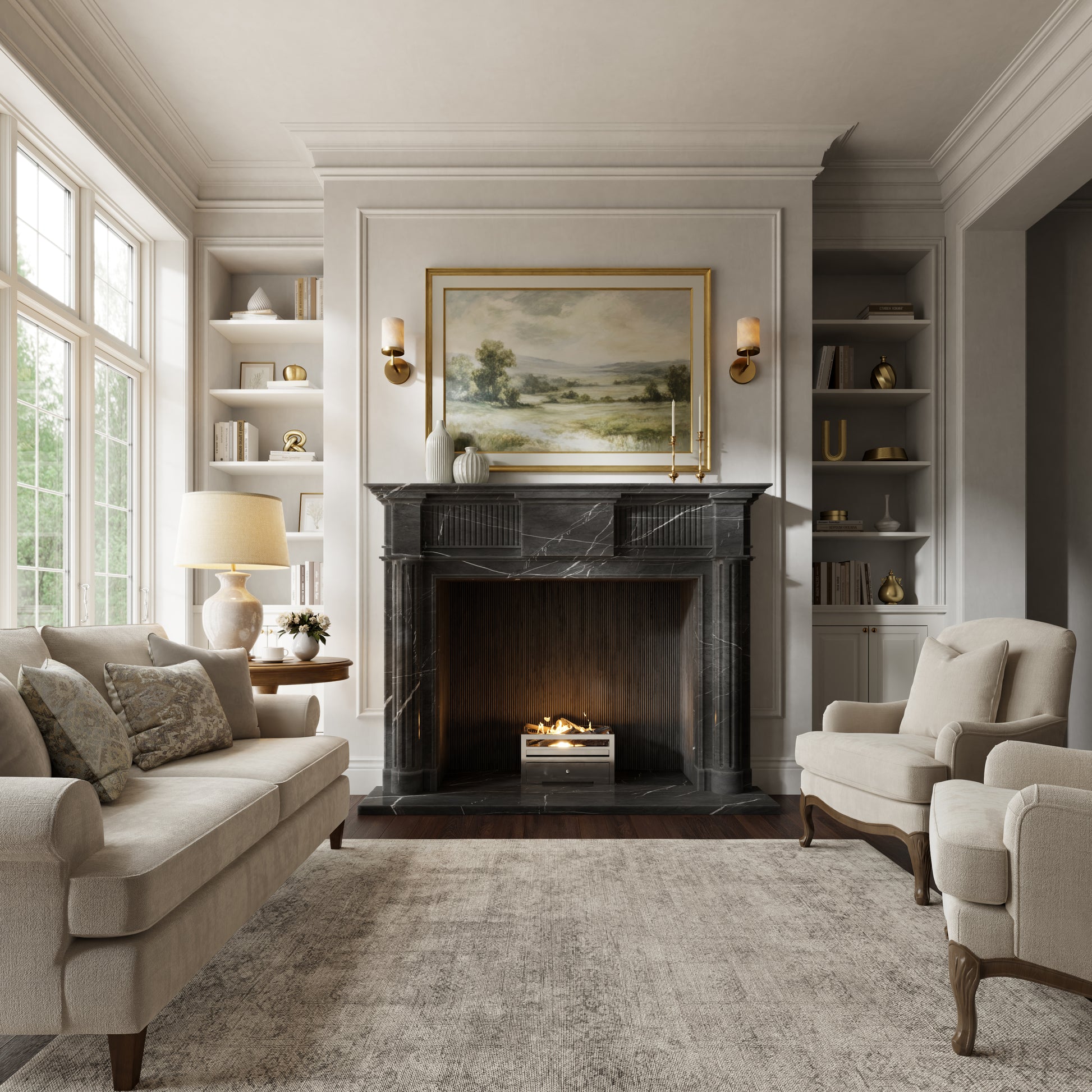 Madeleine Pietra Grey Honed Marble Fireplace 1830mm