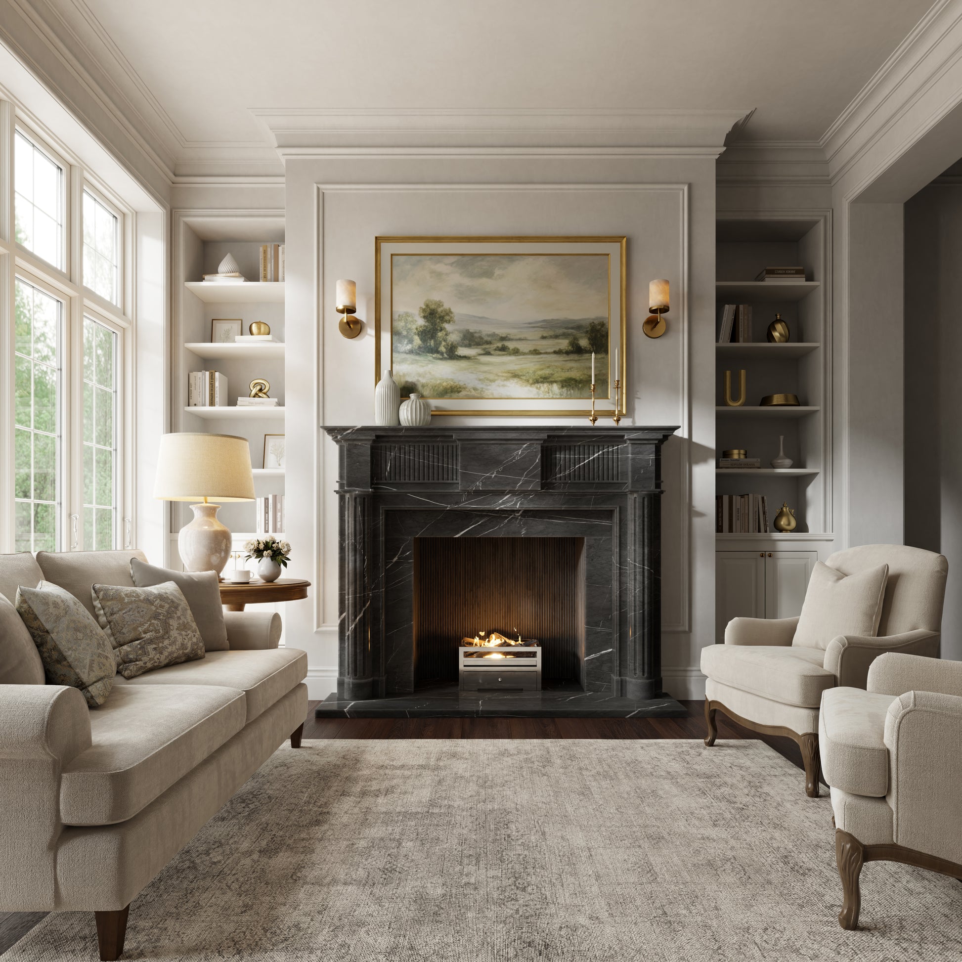Madeleine Pietra Grey Honed Marble Fireplace 1830mm