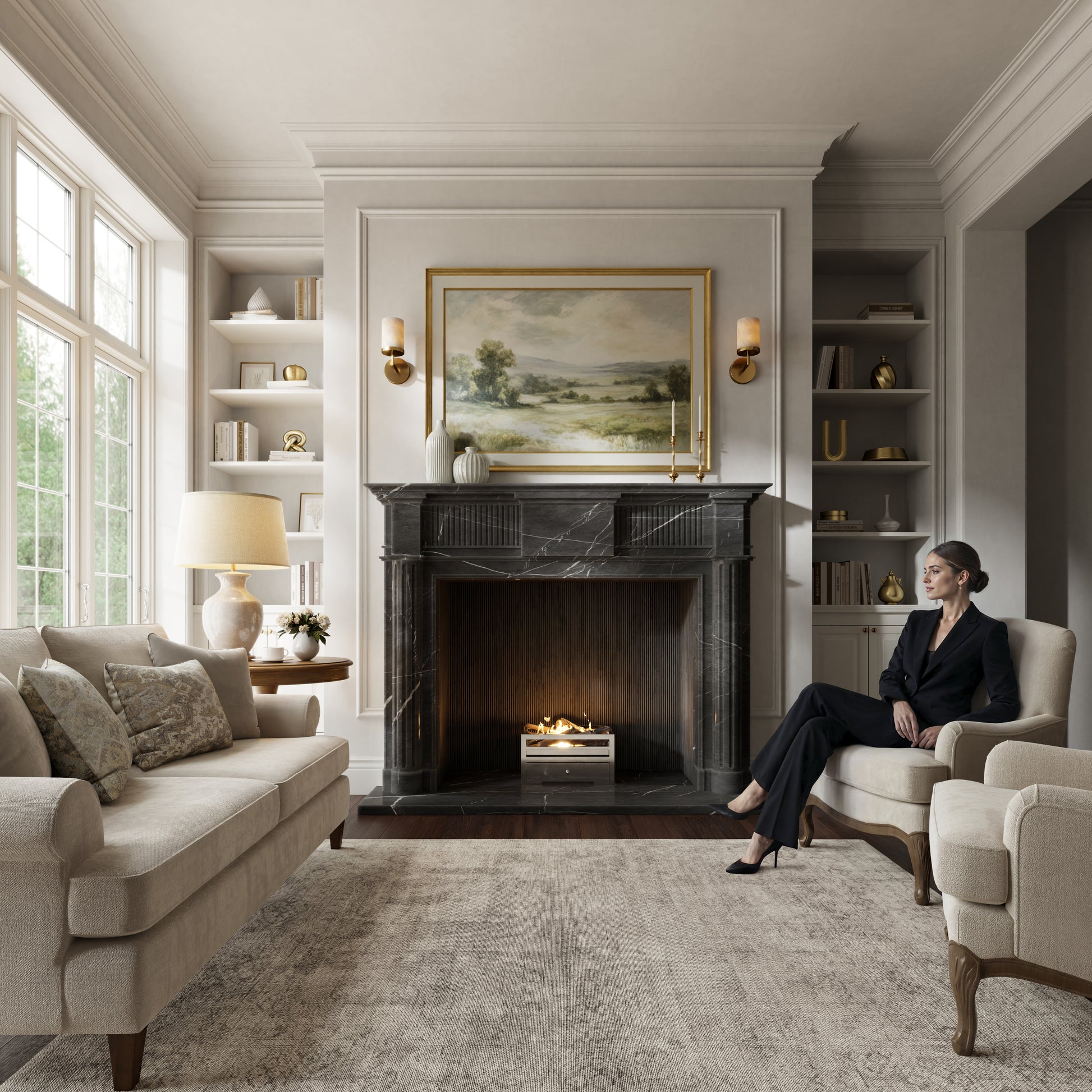Madeleine Pietra Grey Honed Marble Fireplace 1830mm
