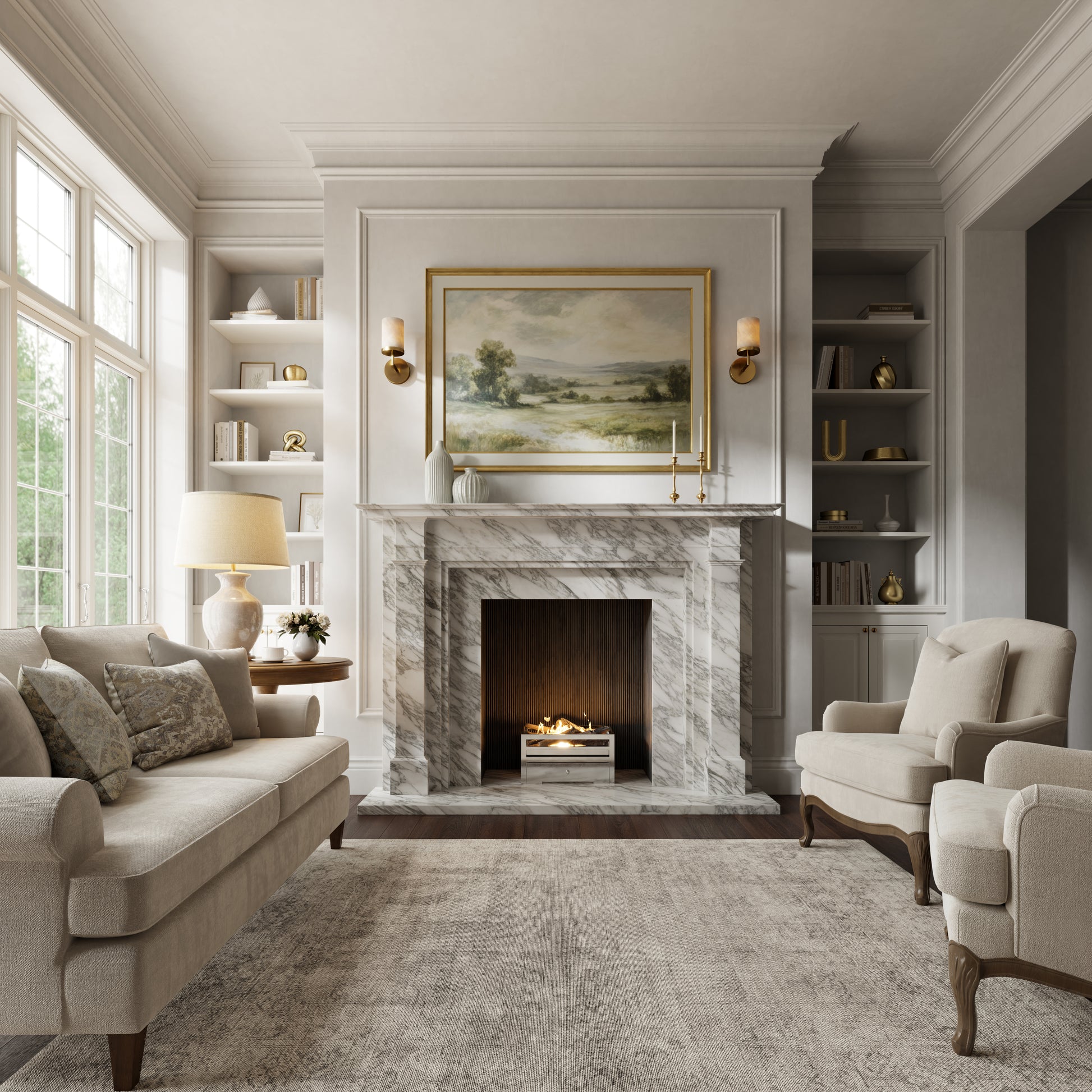 Renais Arabescato Honed Marble Fireplace 1900mm