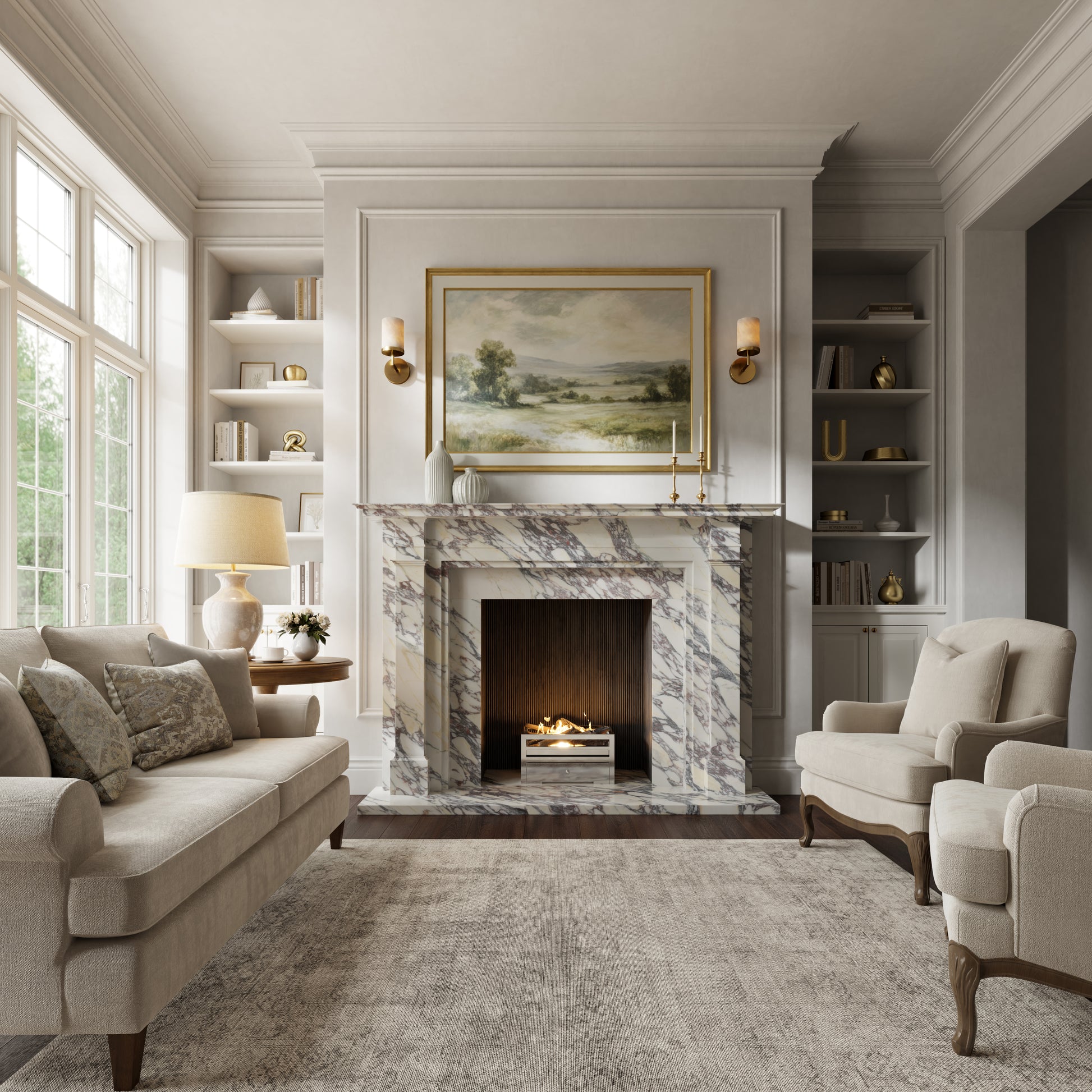 Renais Calacatta Viola Honed Marble Fireplace 1900mm
