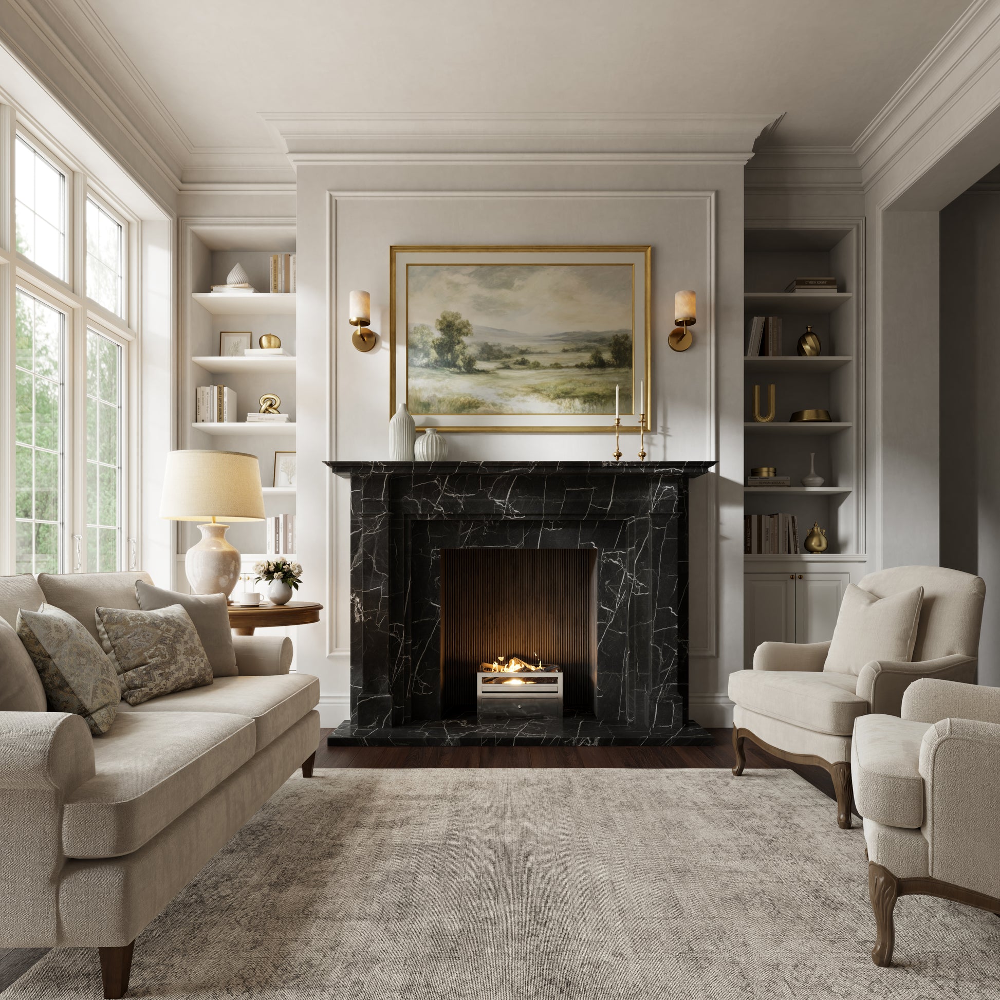 Renais Nero Marquina Honed Marble Fireplace 1900mm