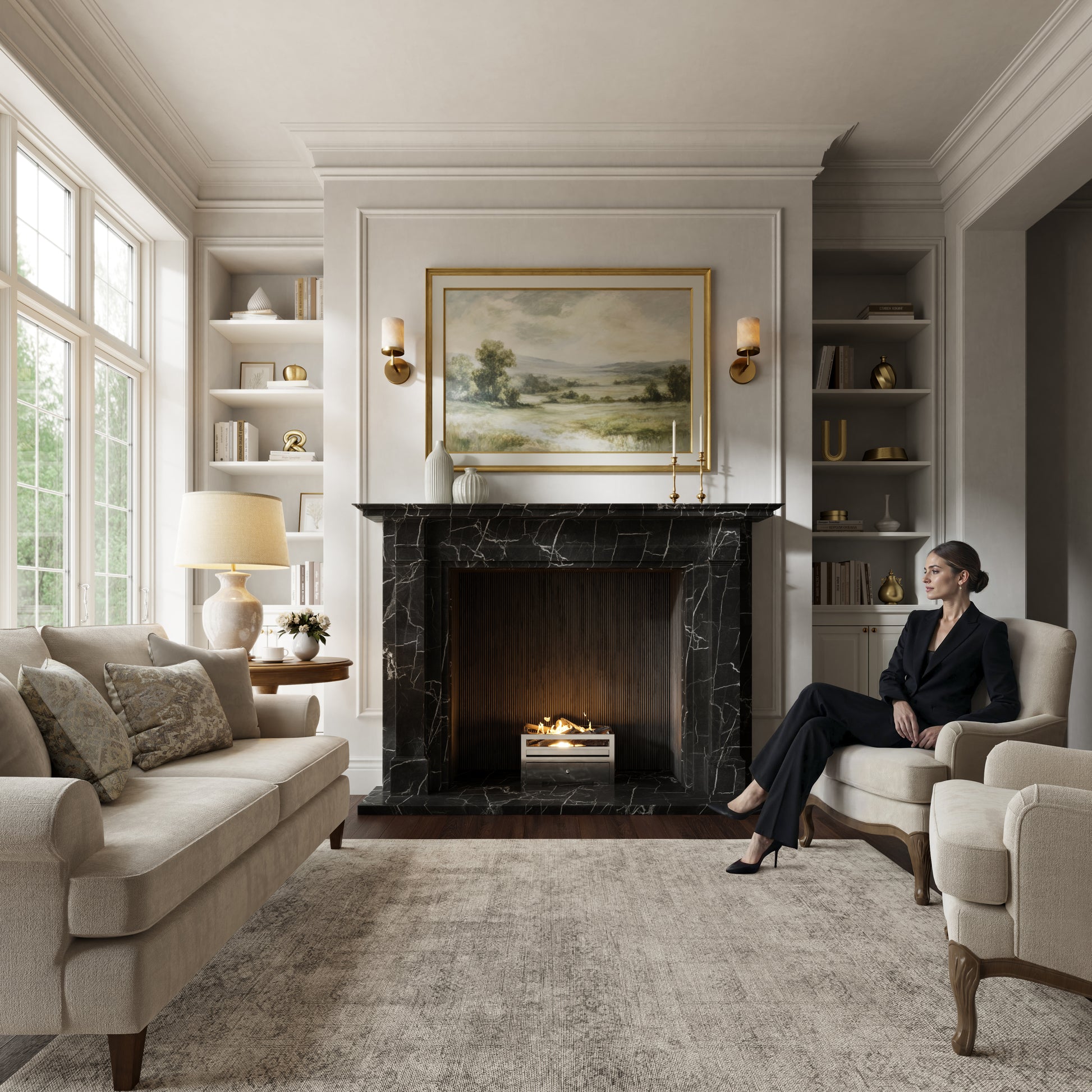 Renais Nero Marquina Honed Marble Fireplace 1900mm
