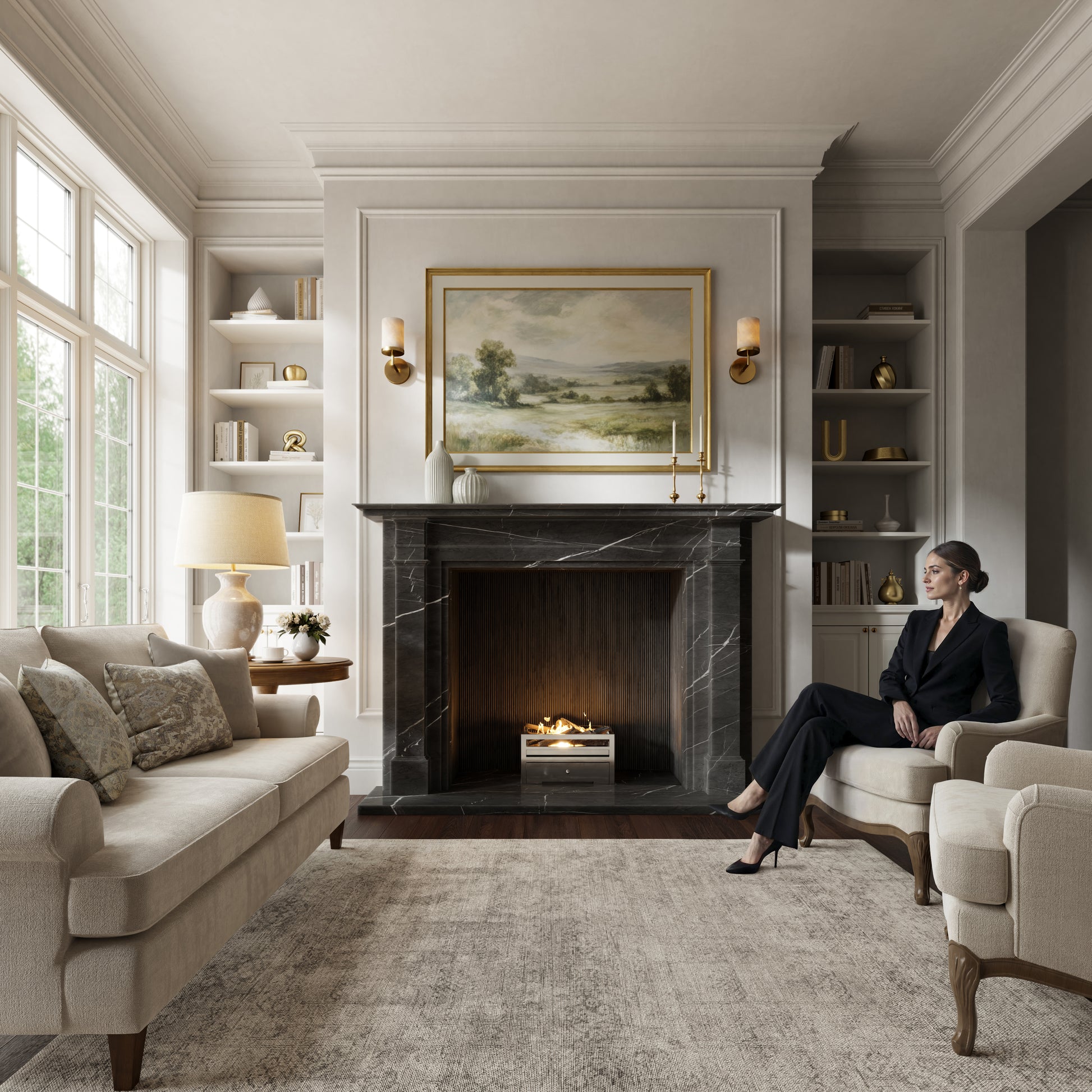 Renais Pietra Grey Honed Marble Fireplace 1900mm