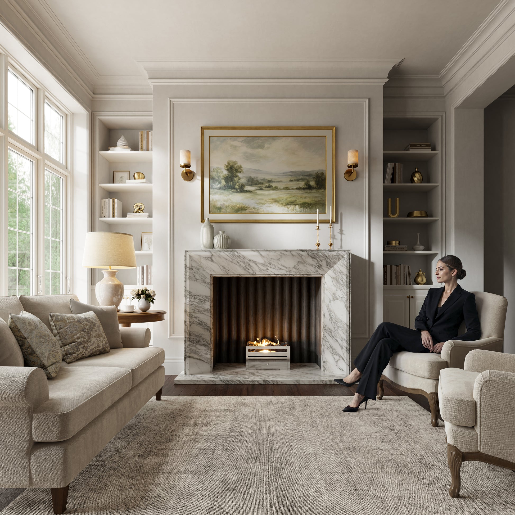 Reve Arabescato Honed Marble Fireplace 1600mm