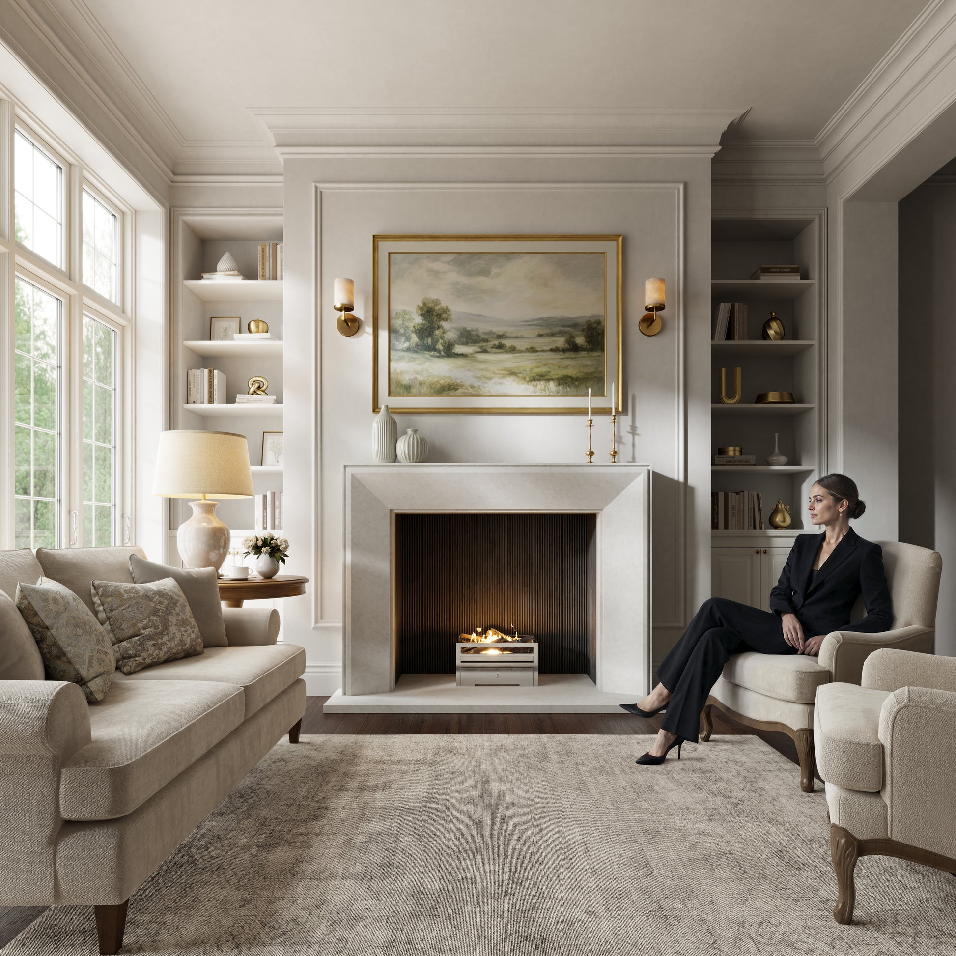 Reve Beige Limestone Honed Marble Fireplace 1600mm