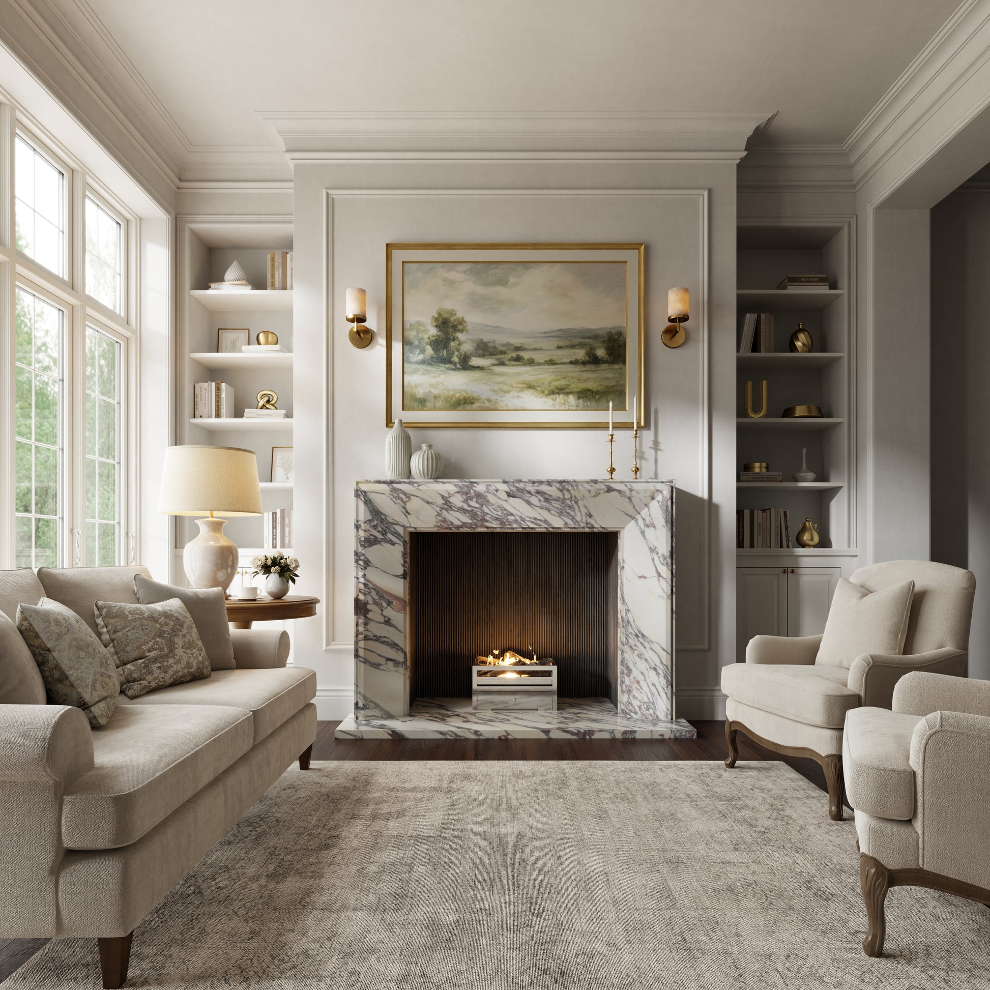 Reve Calacatta Viola Honed Marble Fireplace 1600mm
