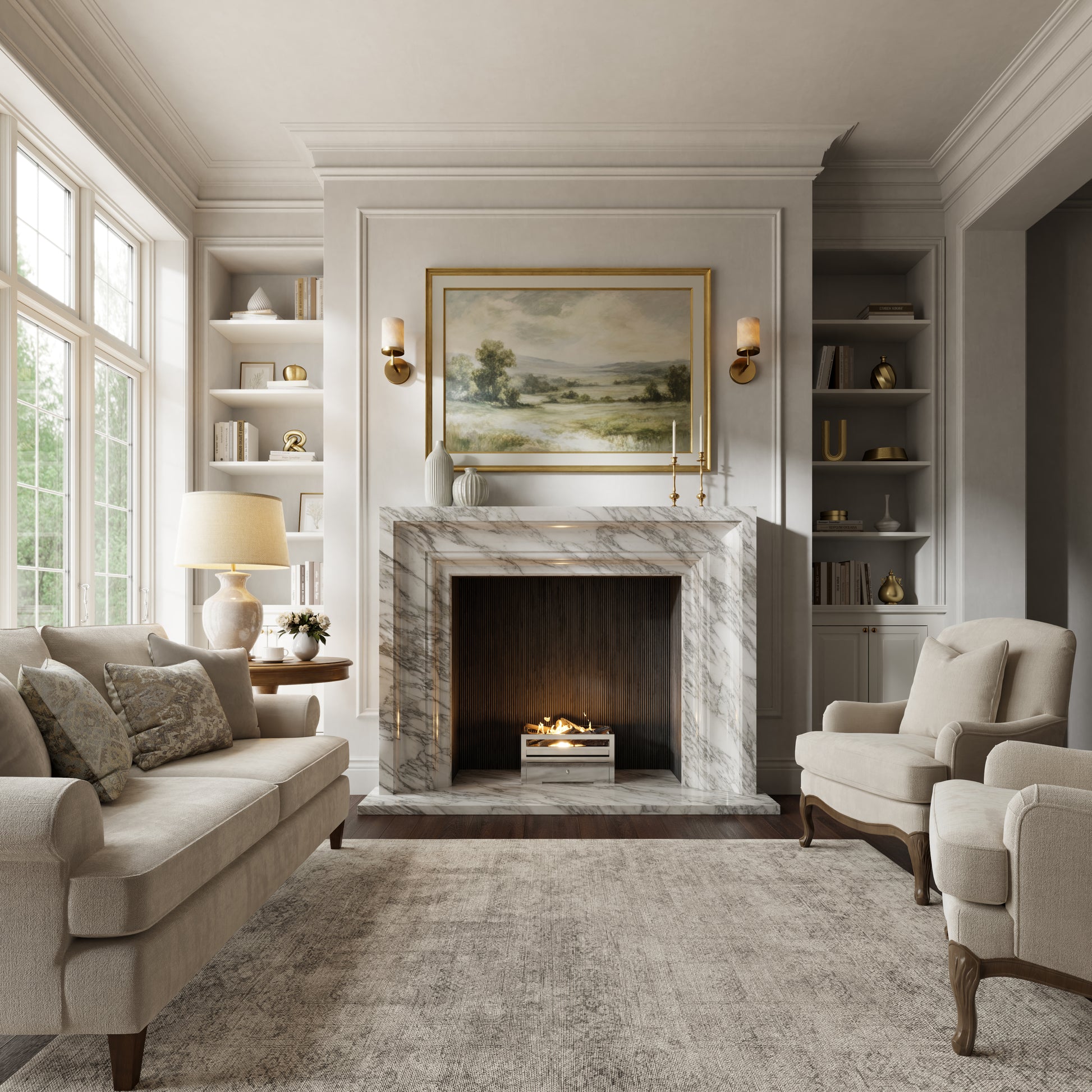 Valois Arabescato Honed Marble Fireplace 1700mm