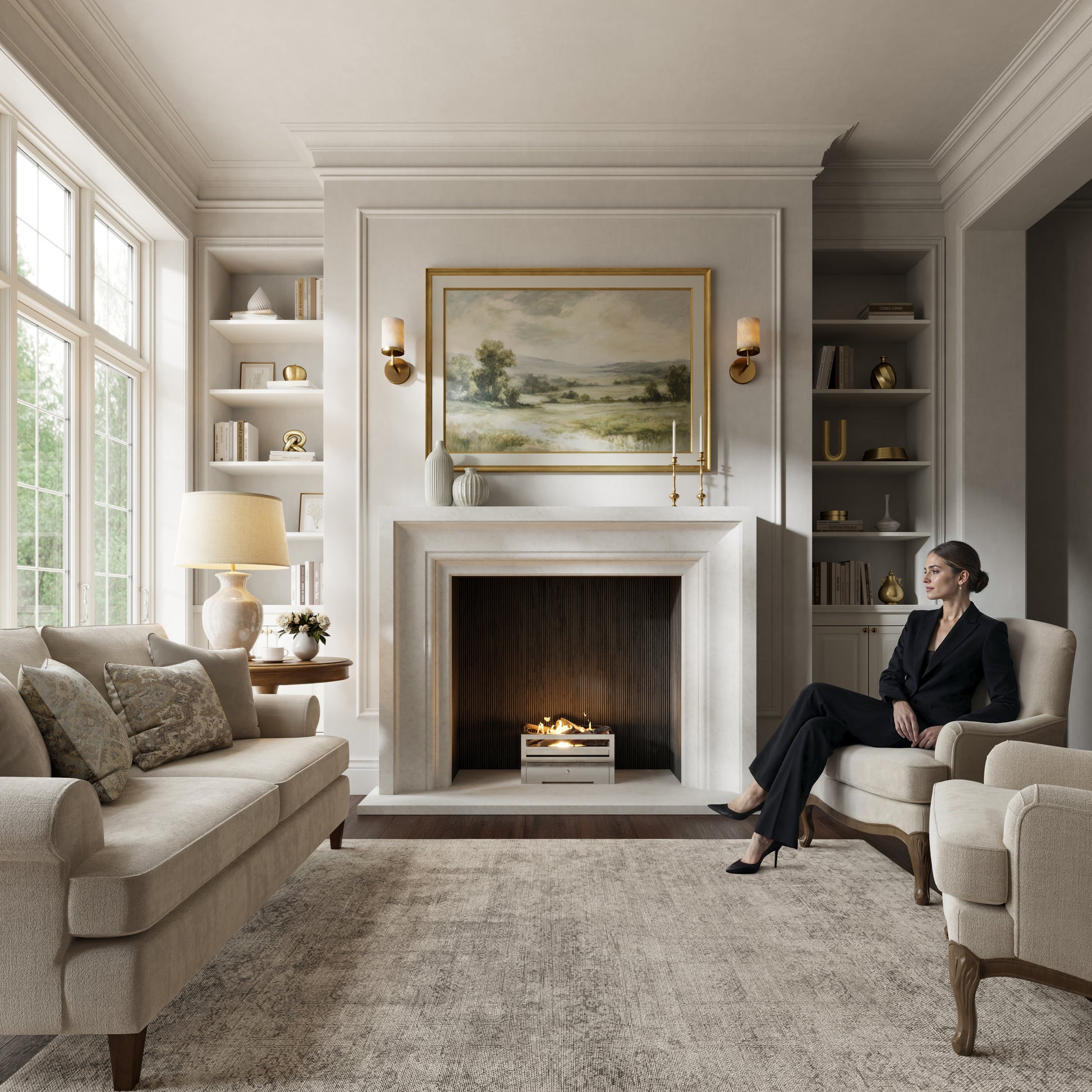 Valois Beige Limestone Honed Marble Fireplace 1700mm