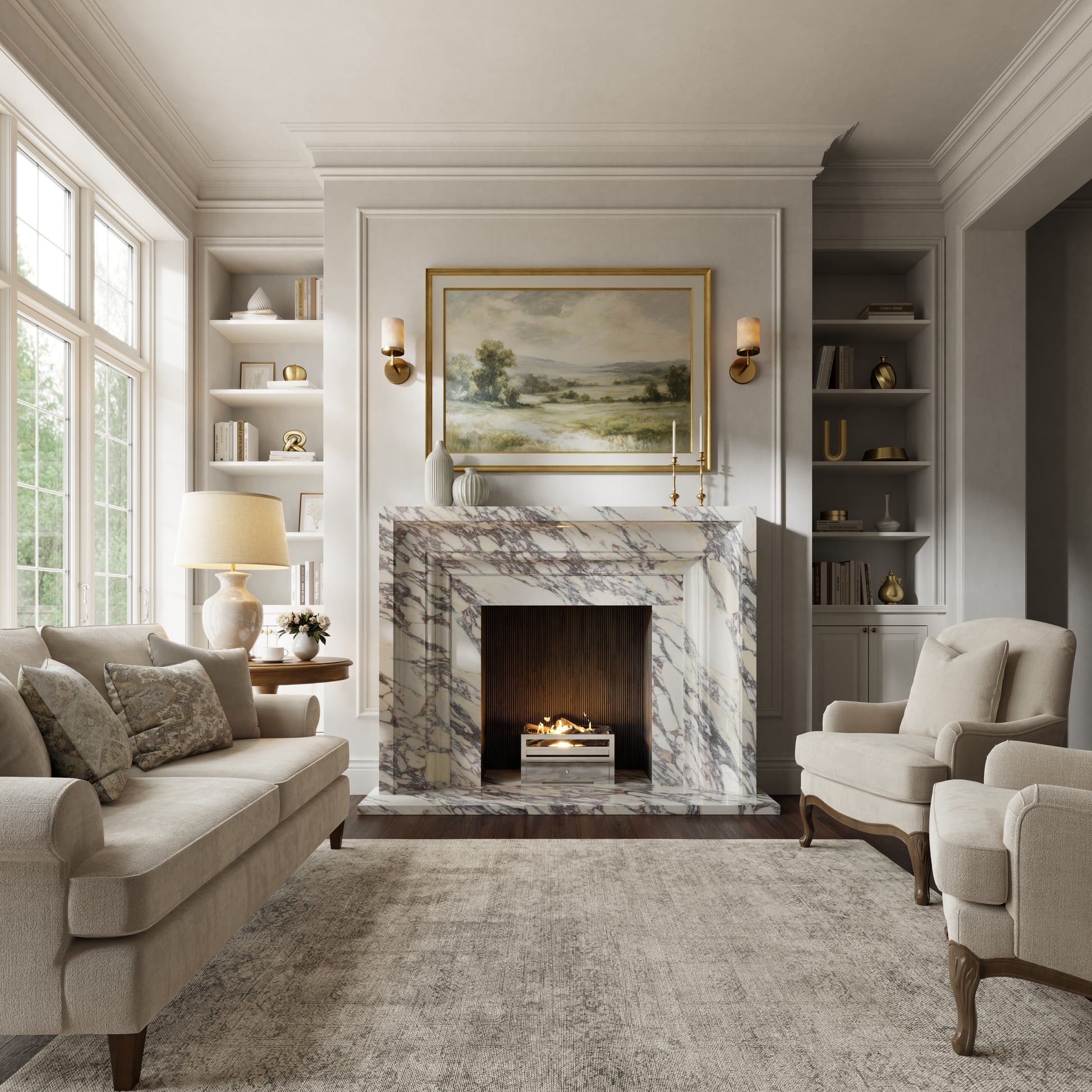 Valois Calacatta Viola Honed Marble Fireplace 1700mm