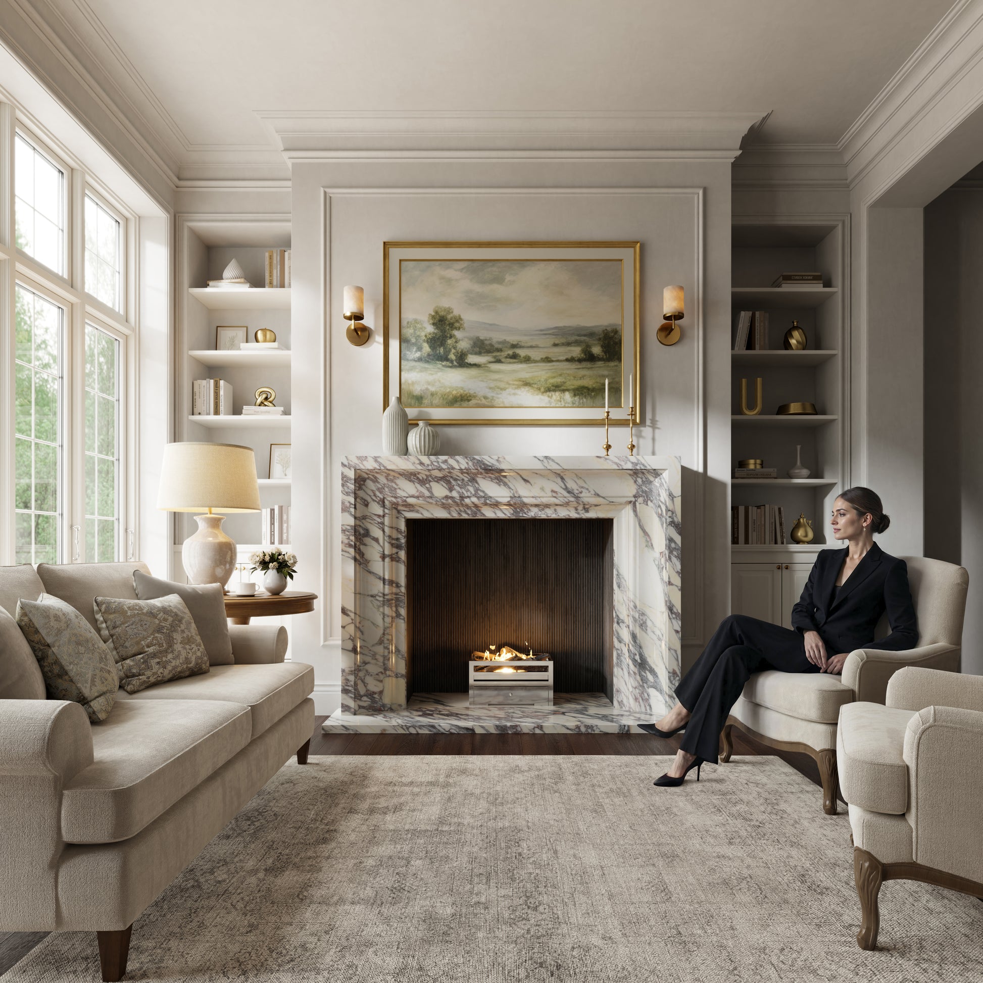 Valois Calacatta Viola Honed Marble Fireplace 1700mm