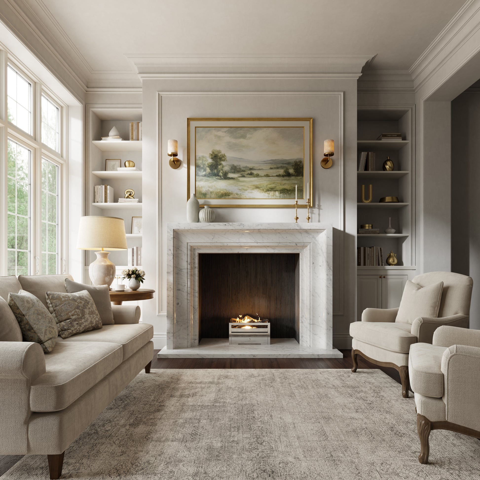 Valois Carrara Honed Marble Fireplace 1700mm