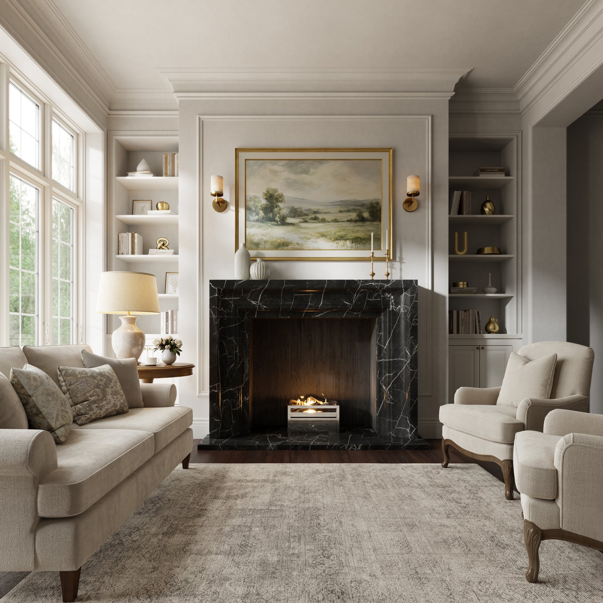 Valois Nero Marquina Honed Marble Fireplace 1700mm