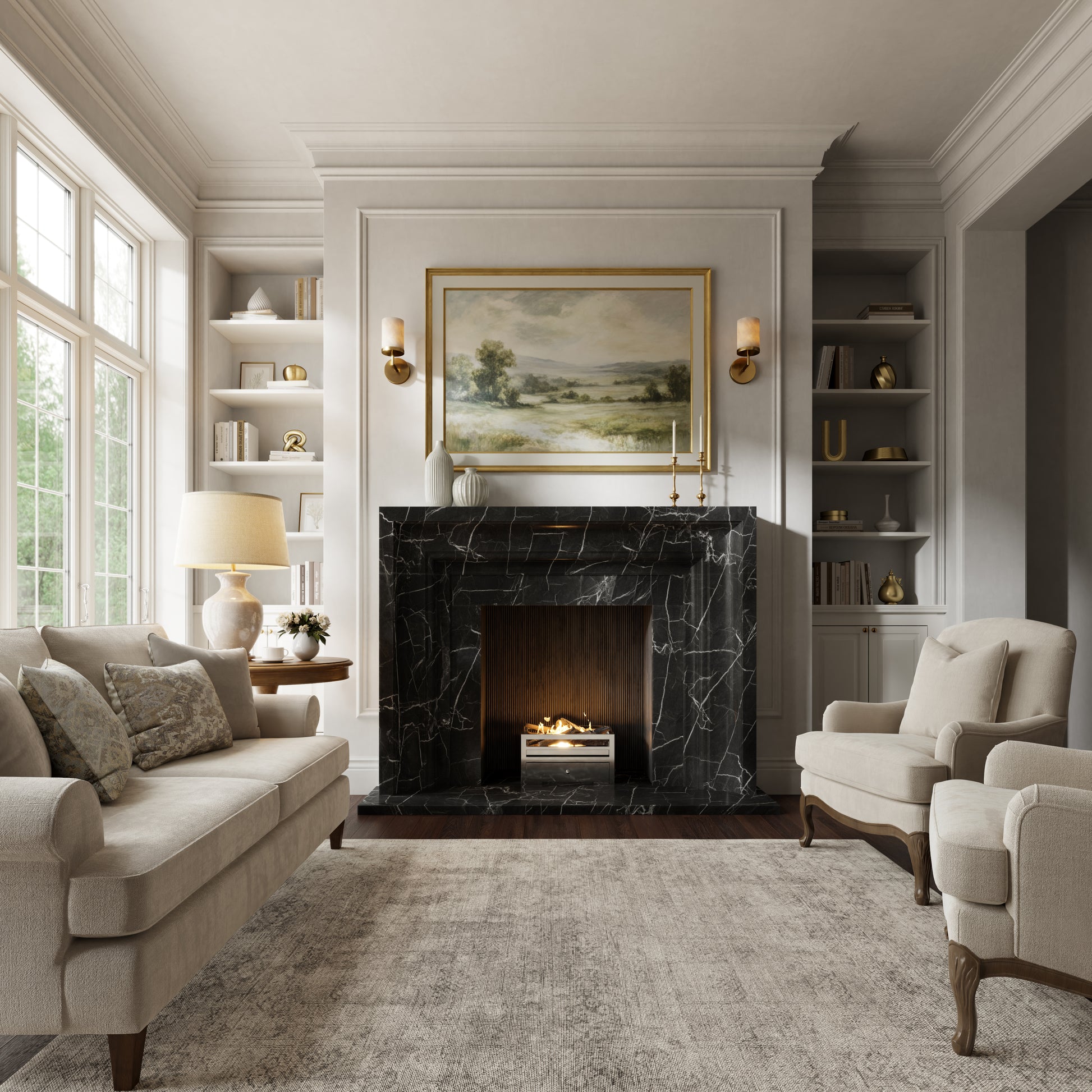 Valois Nero Marquina Honed Marble Fireplace 1700mm