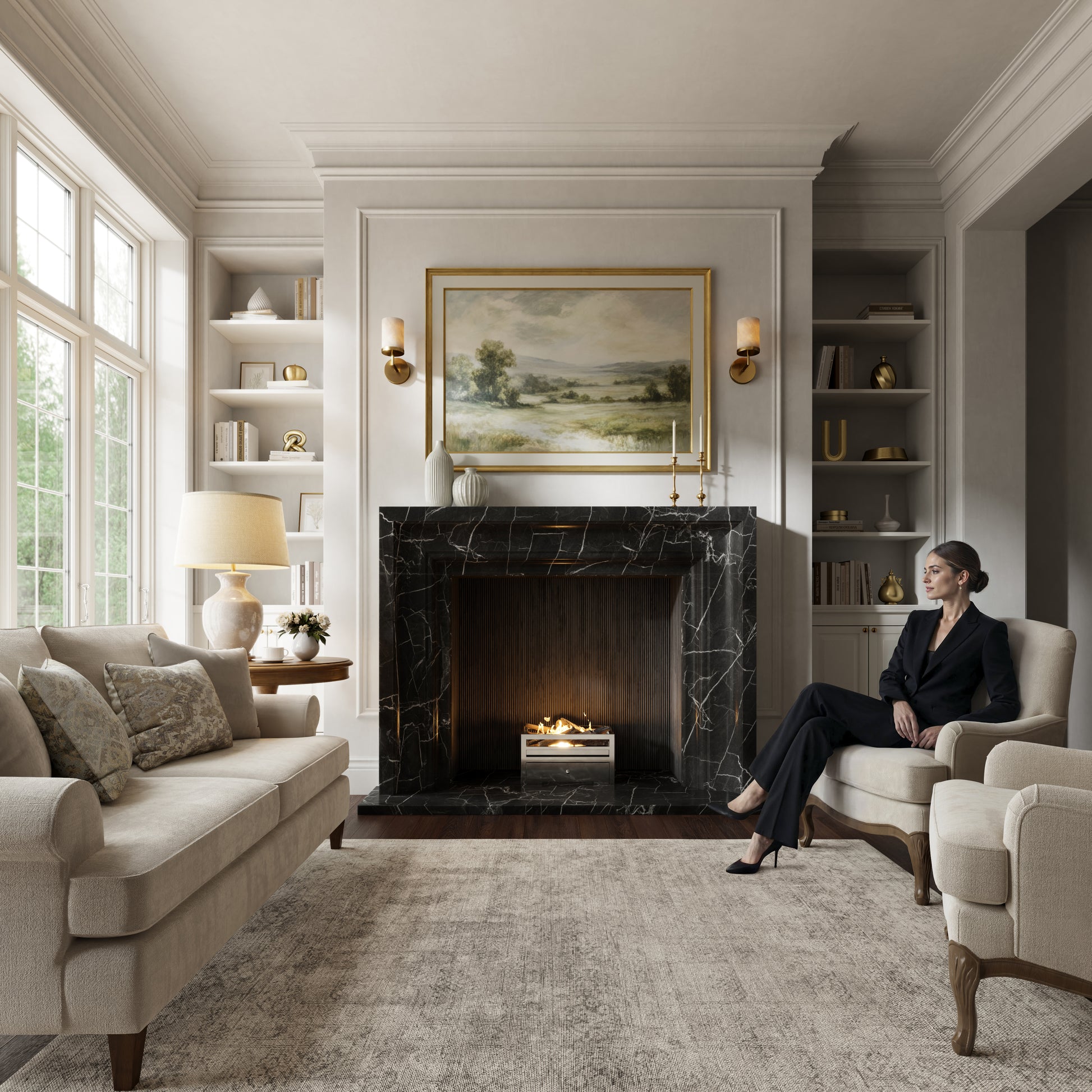 Valois Nero Marquina Honed Marble Fireplace 1700mm