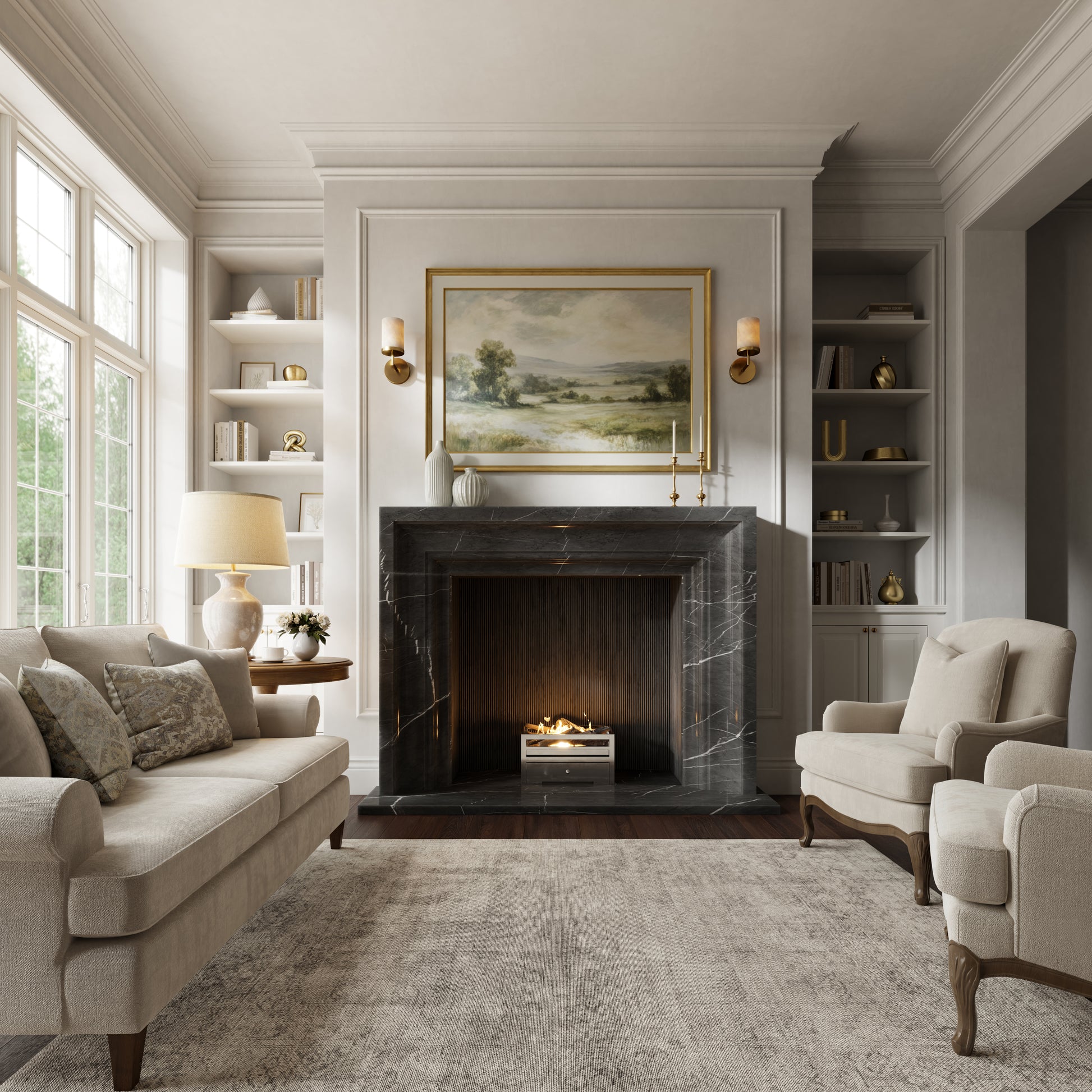 Valois Pietra Grey Honed Marble Fireplace 1700mm