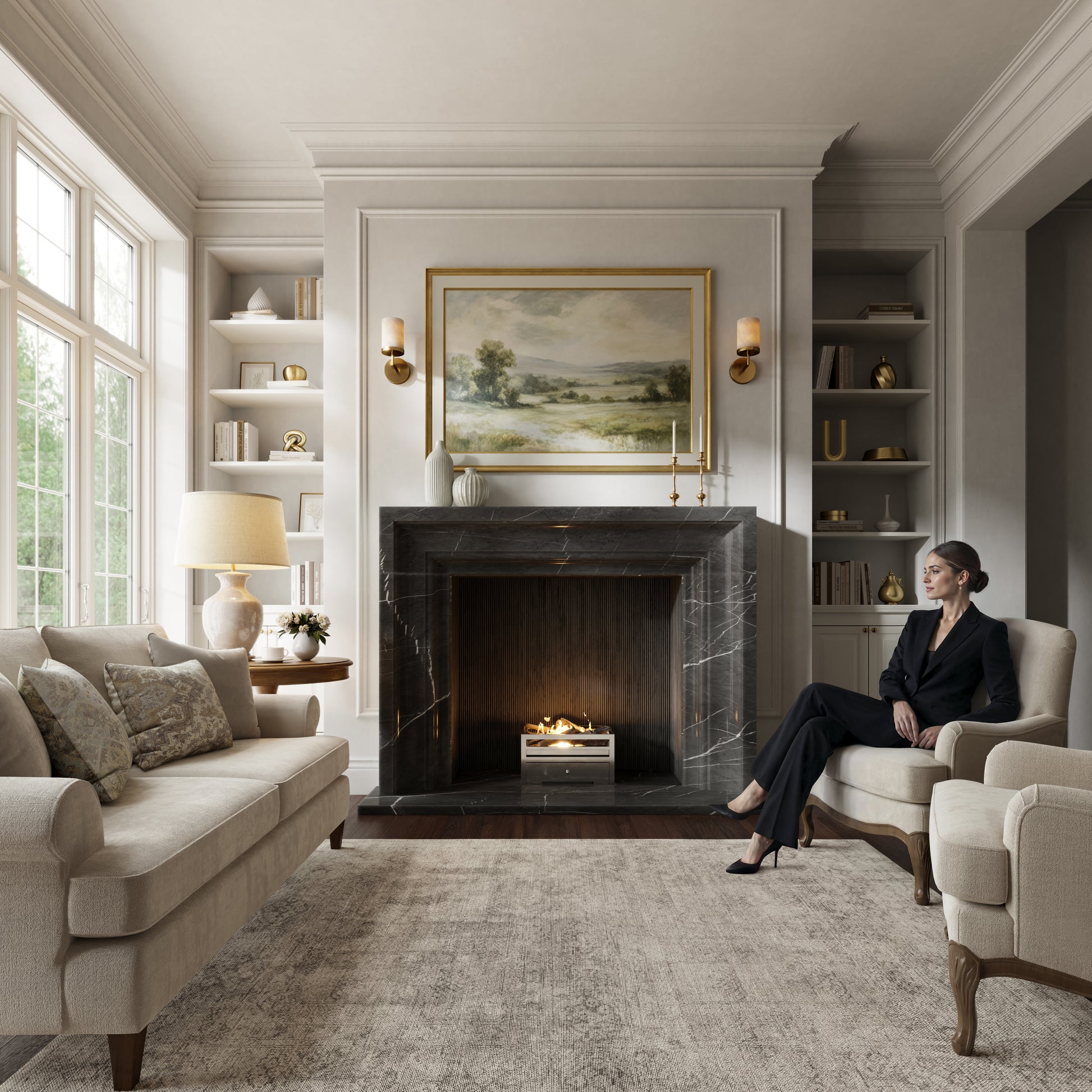 Valois Pietra Grey Honed Marble Fireplace 1700mm