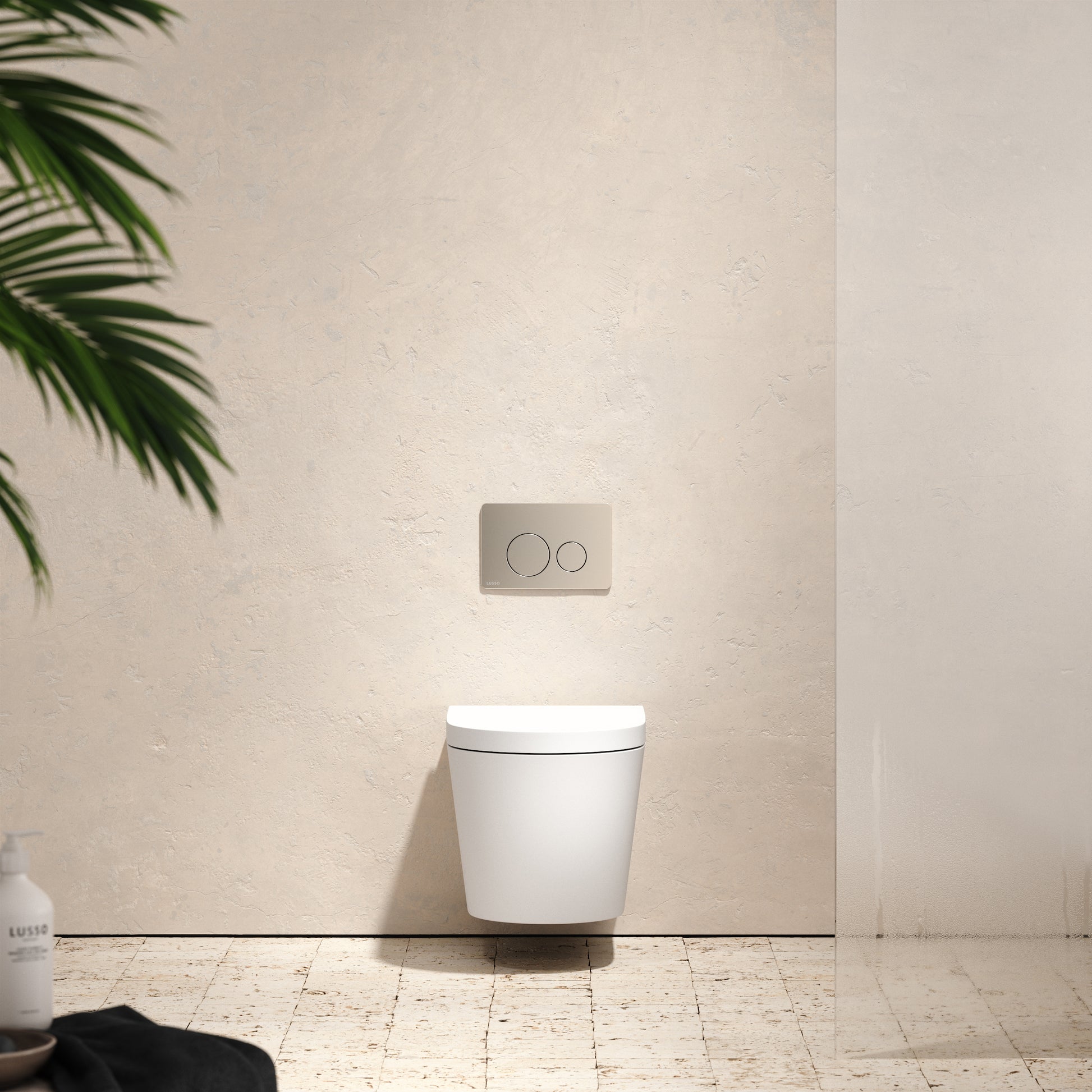 Senza Wall Hung Rimless Toilet with Concealed Cistern Frame and Round Flush Plate