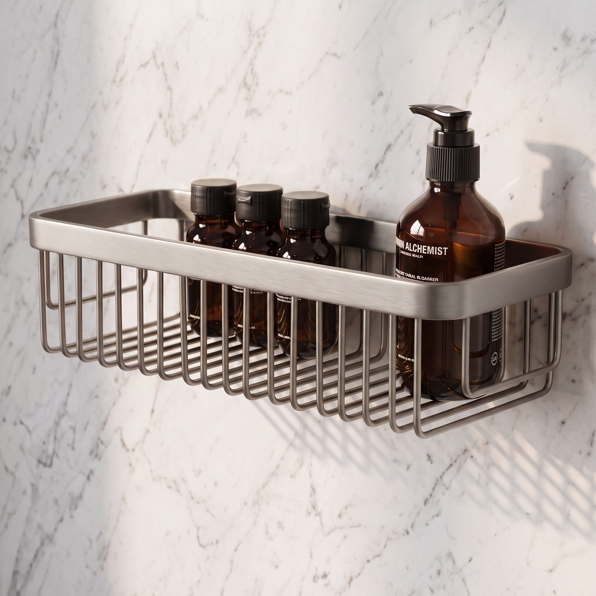 Luxe Brushed Stainless Large Shower Storage Basket
