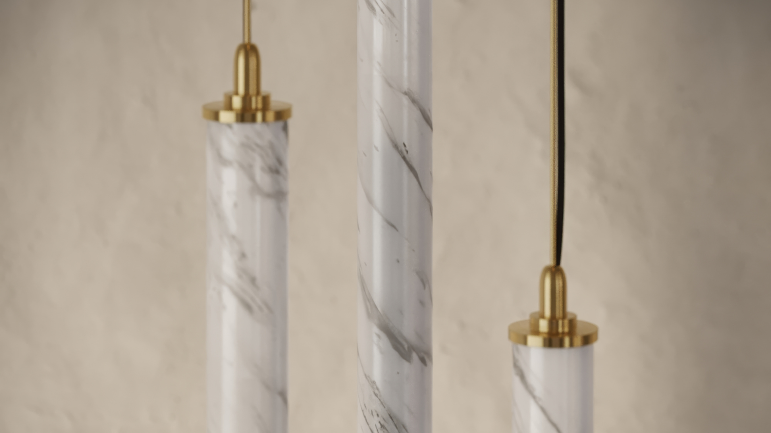Marble-patterned pendant light fixtures on a beige background