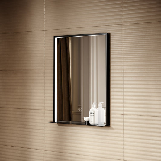 Lumiere Matte Black Mirror With Natural White LED light and Demister 600mm