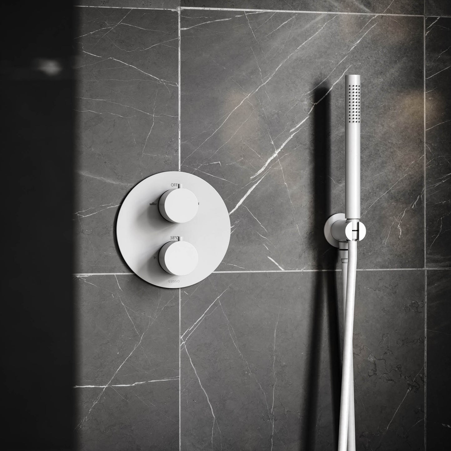 Luxe Silk Matte White Thermostatic Shower with Handheld Shower